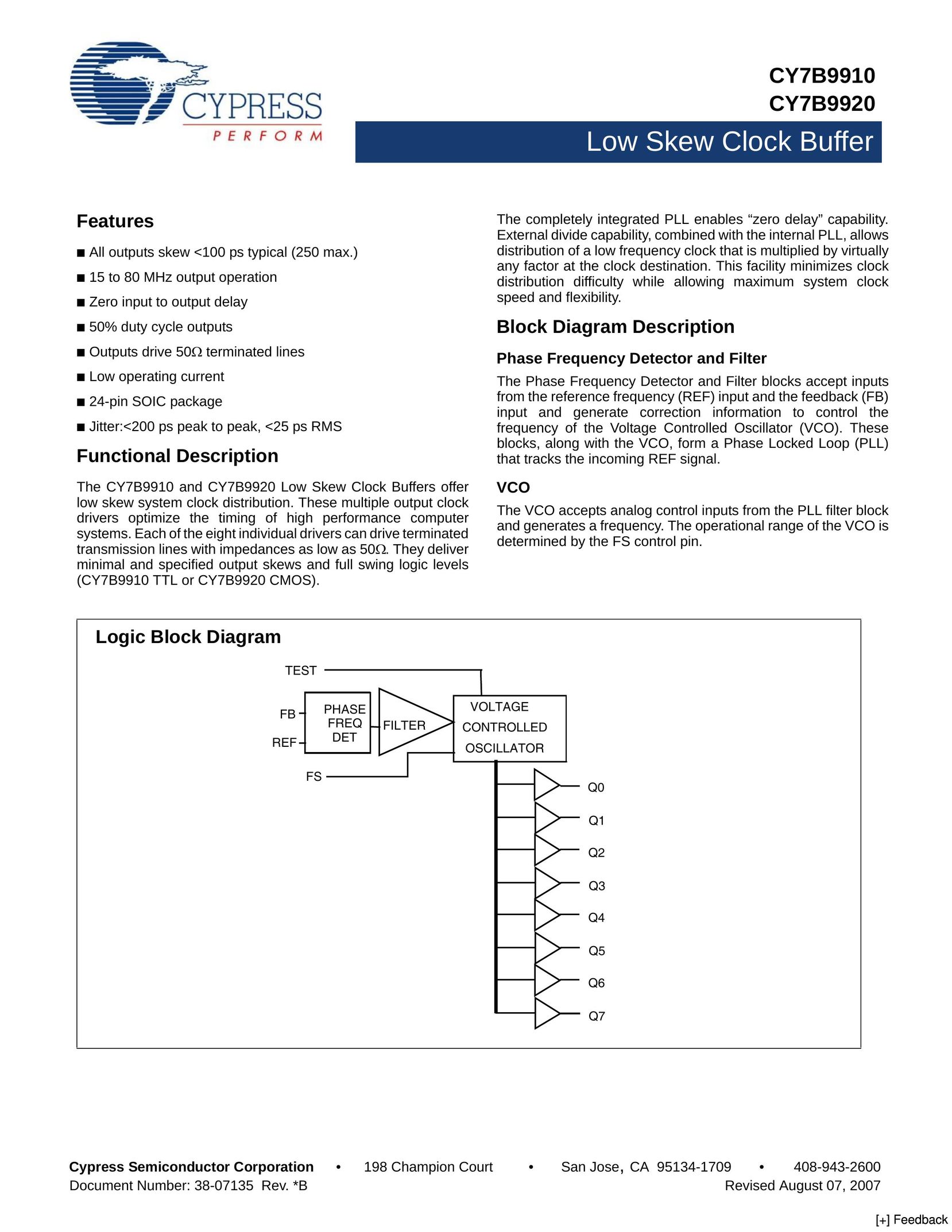 Cypress CY7B9920 Clock User Manual