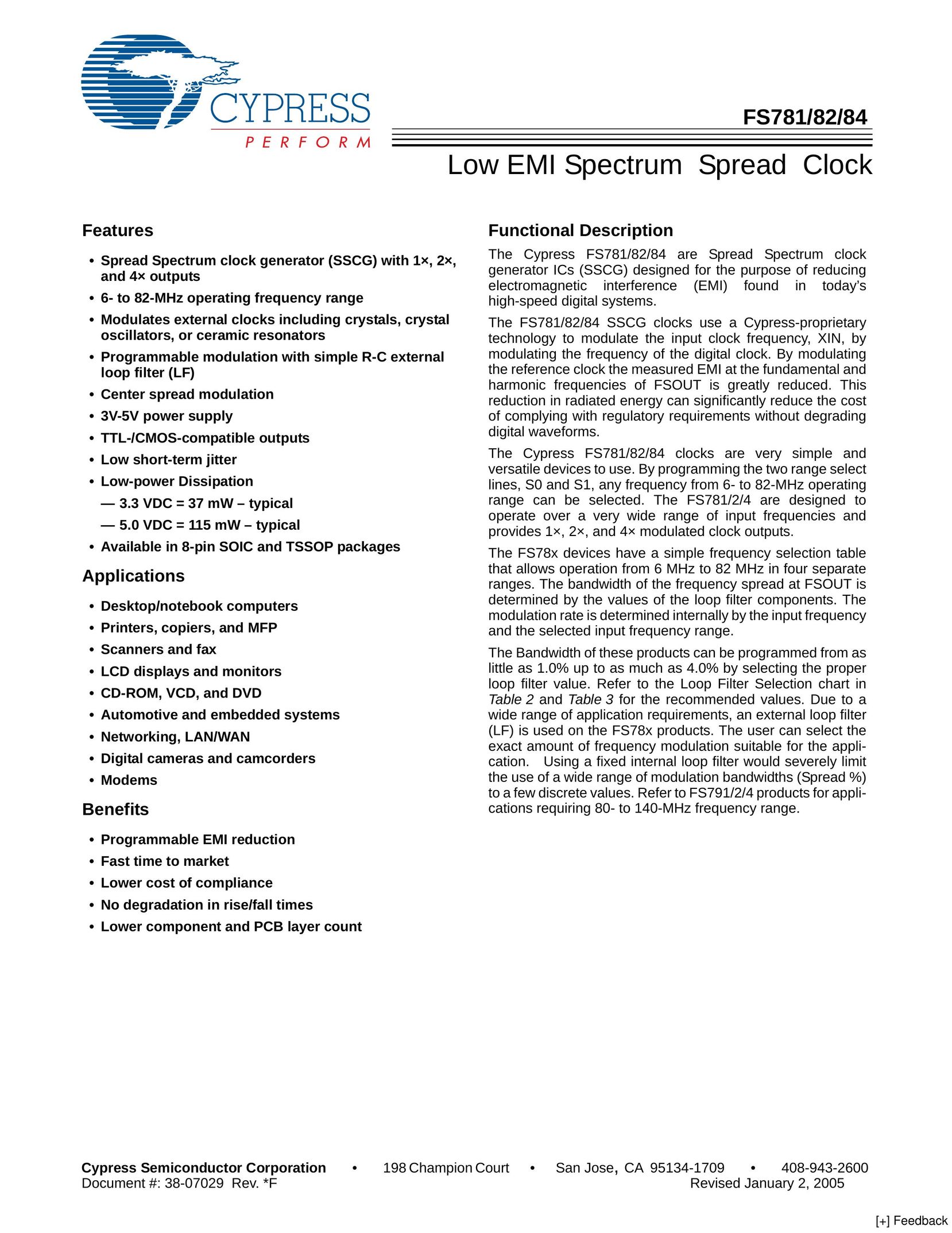 Cypress FS784 Clock User Manual