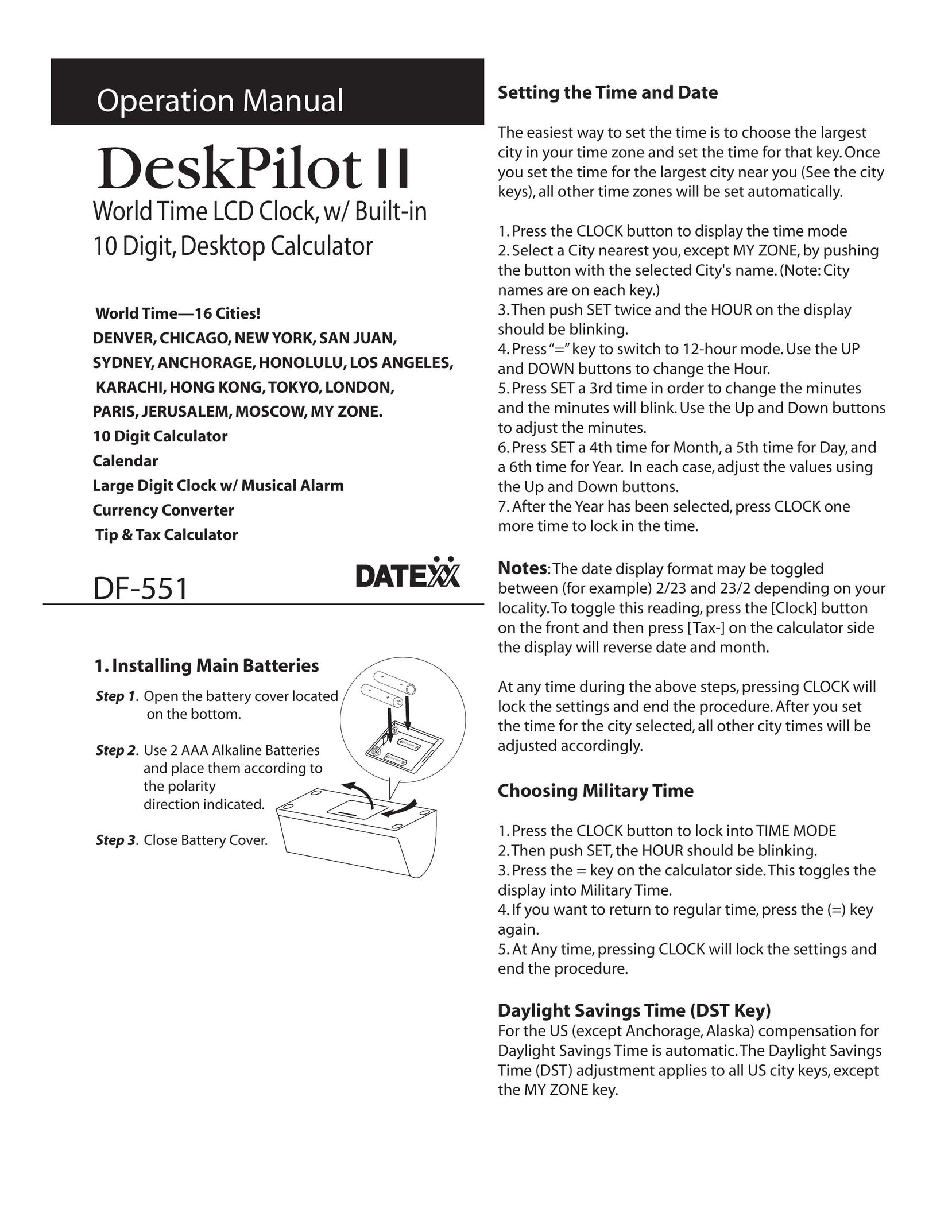 Datexx DF-551 Clock User Manual
