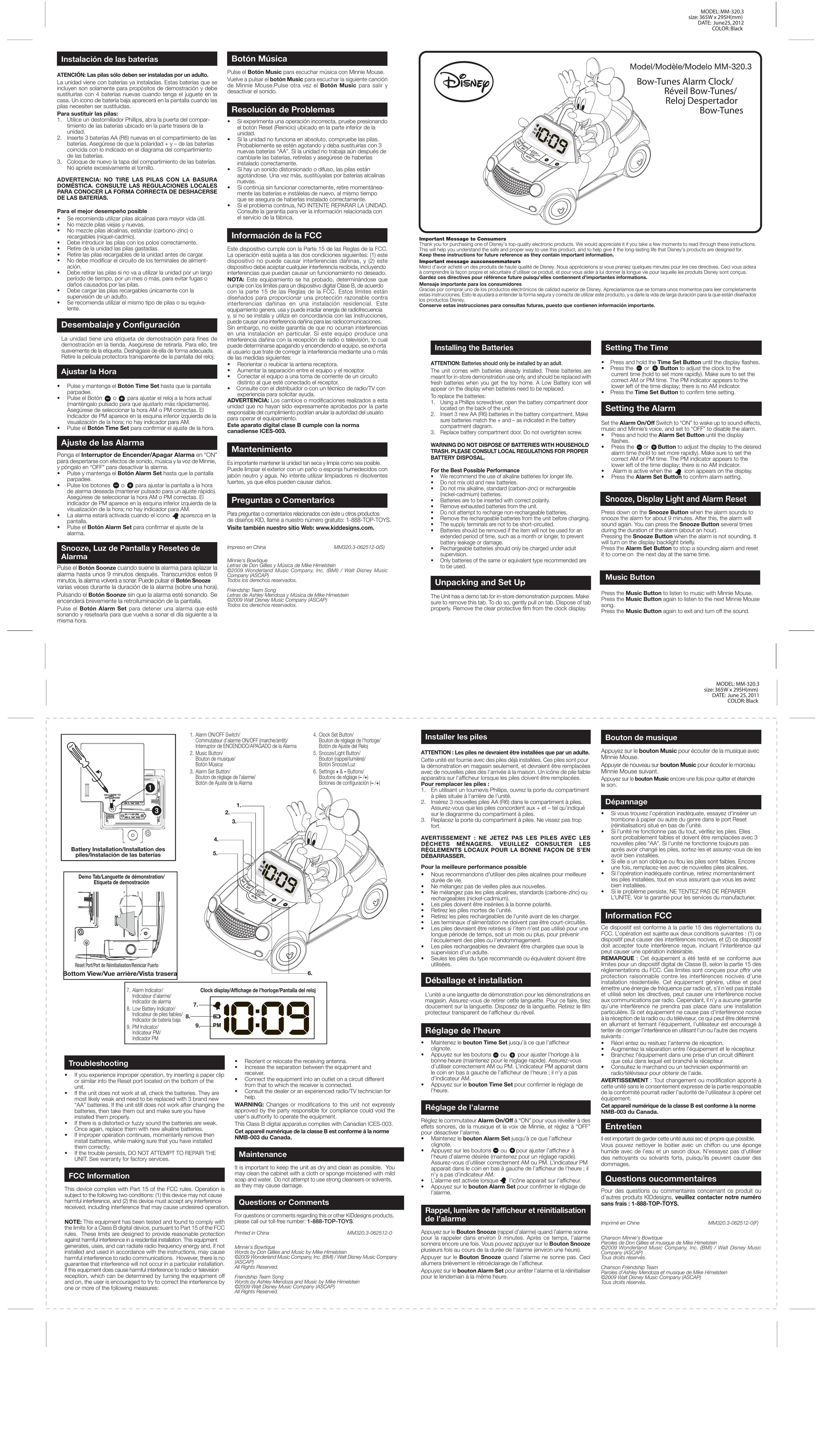 Disney MM-320.3 Clock User Manual
