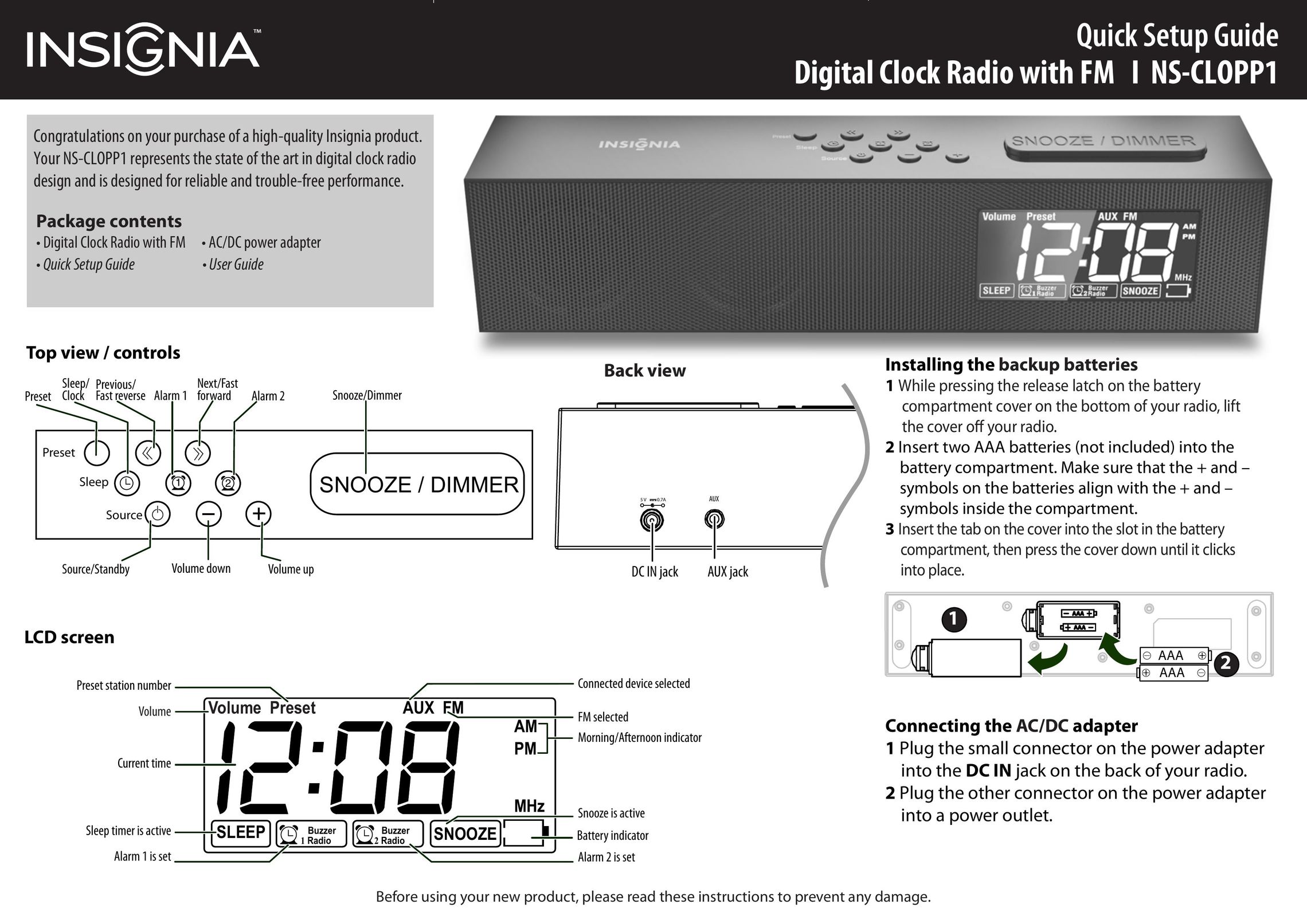 Insignia NS-CLOPP1 Clock User Manual