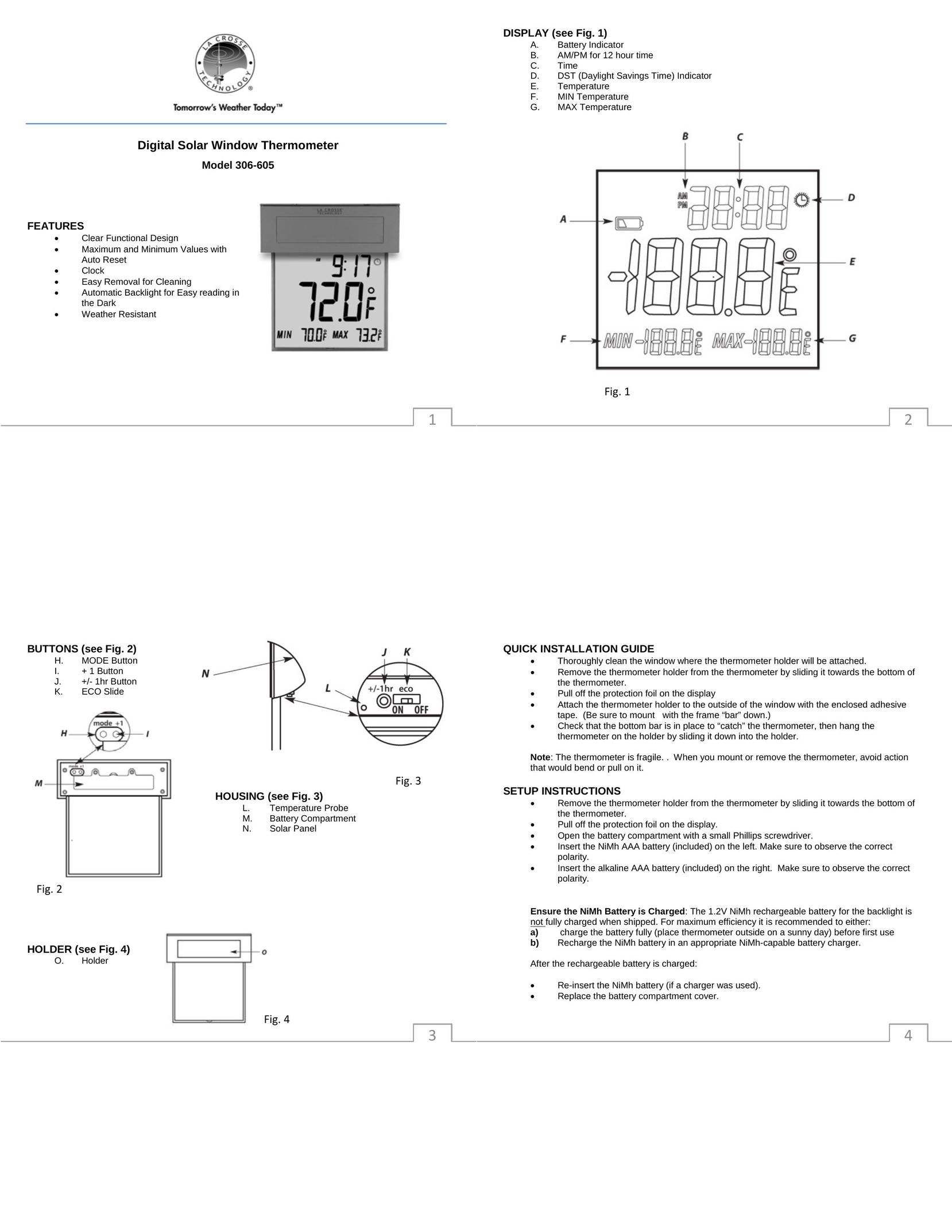 La Crosse Technology 306-605 Clock User Manual