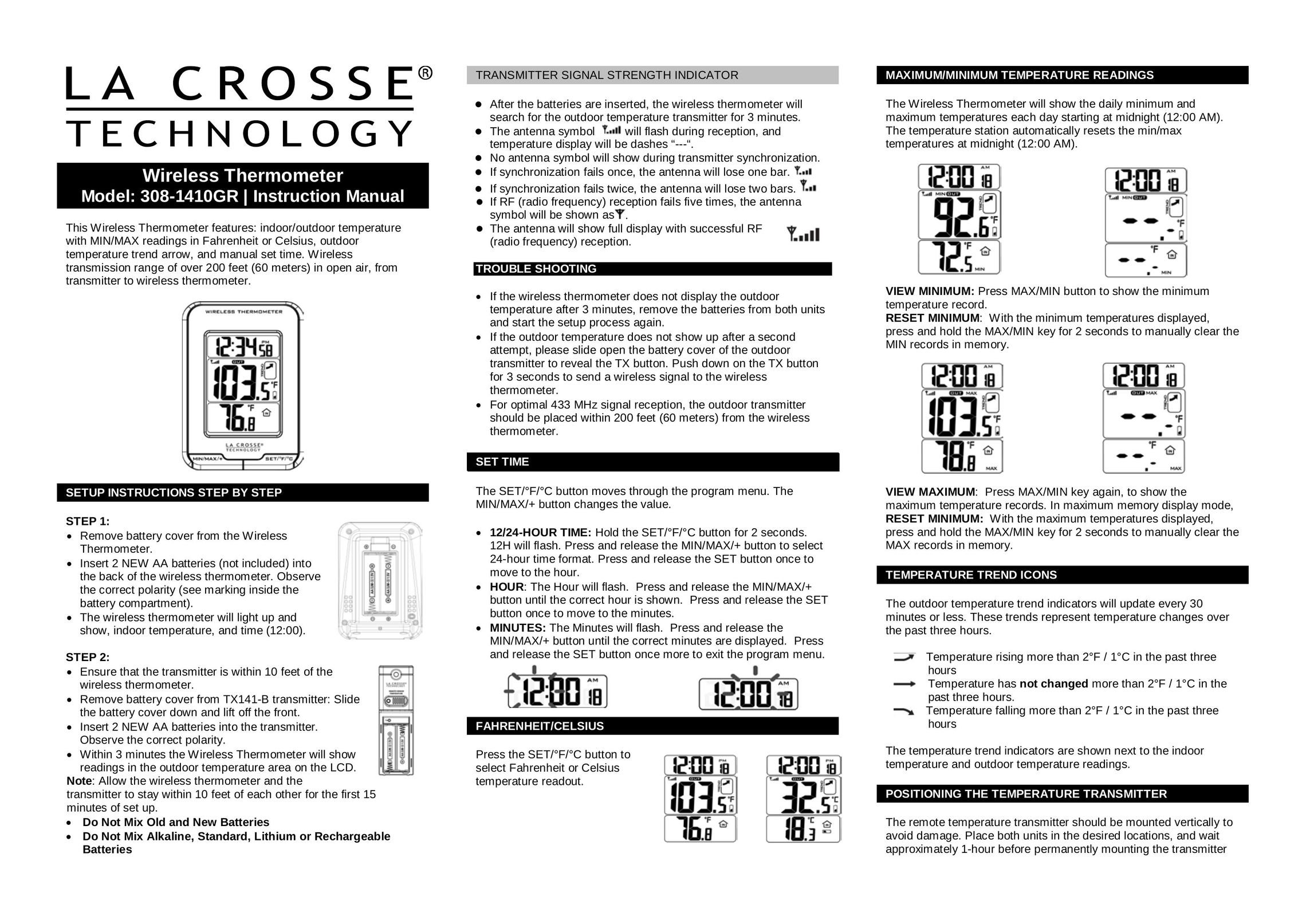 La Crosse Technology 308-1410GR Clock User Manual