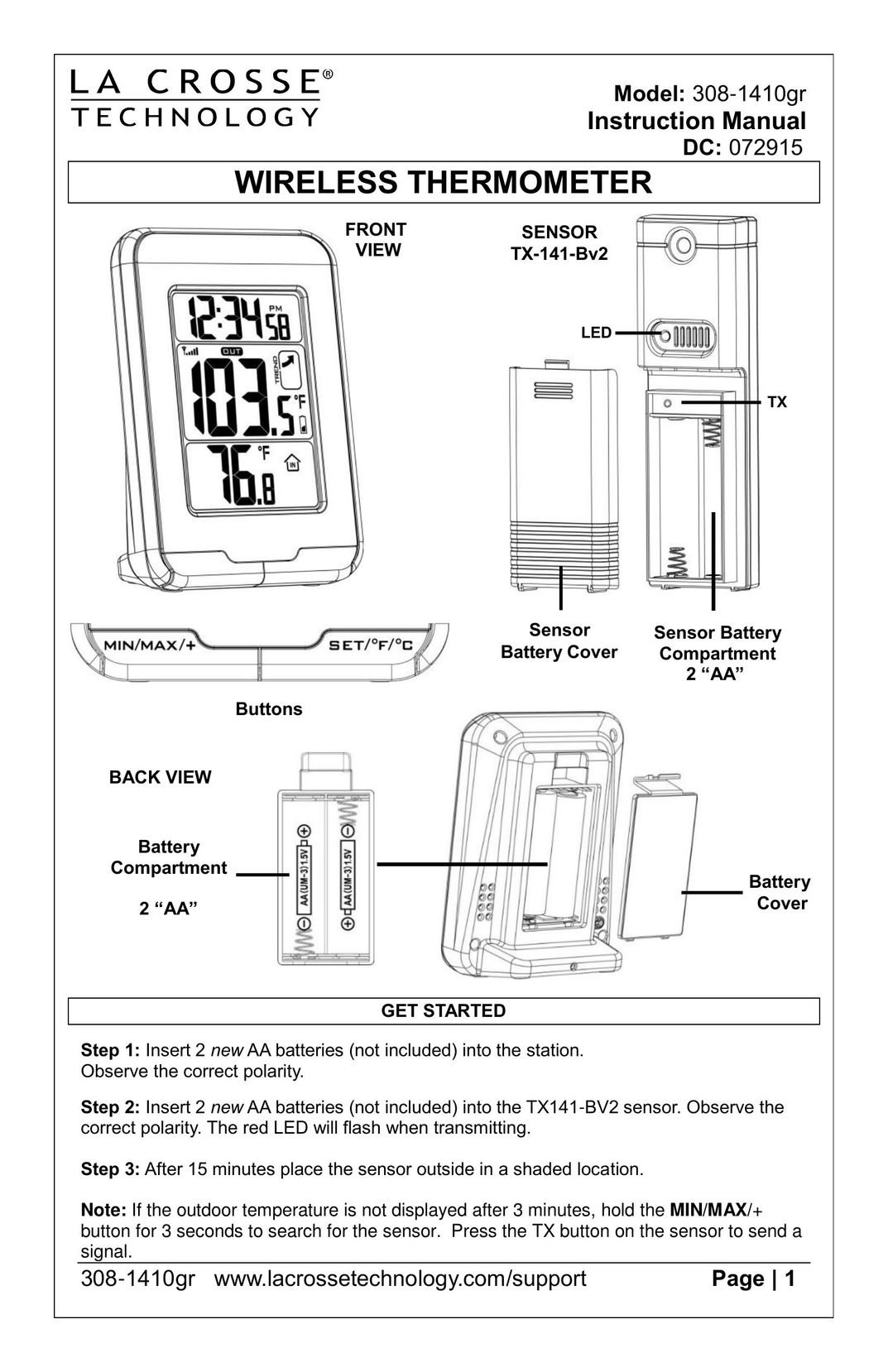 La Crosse Technology 308-1410gr Clock User Manual