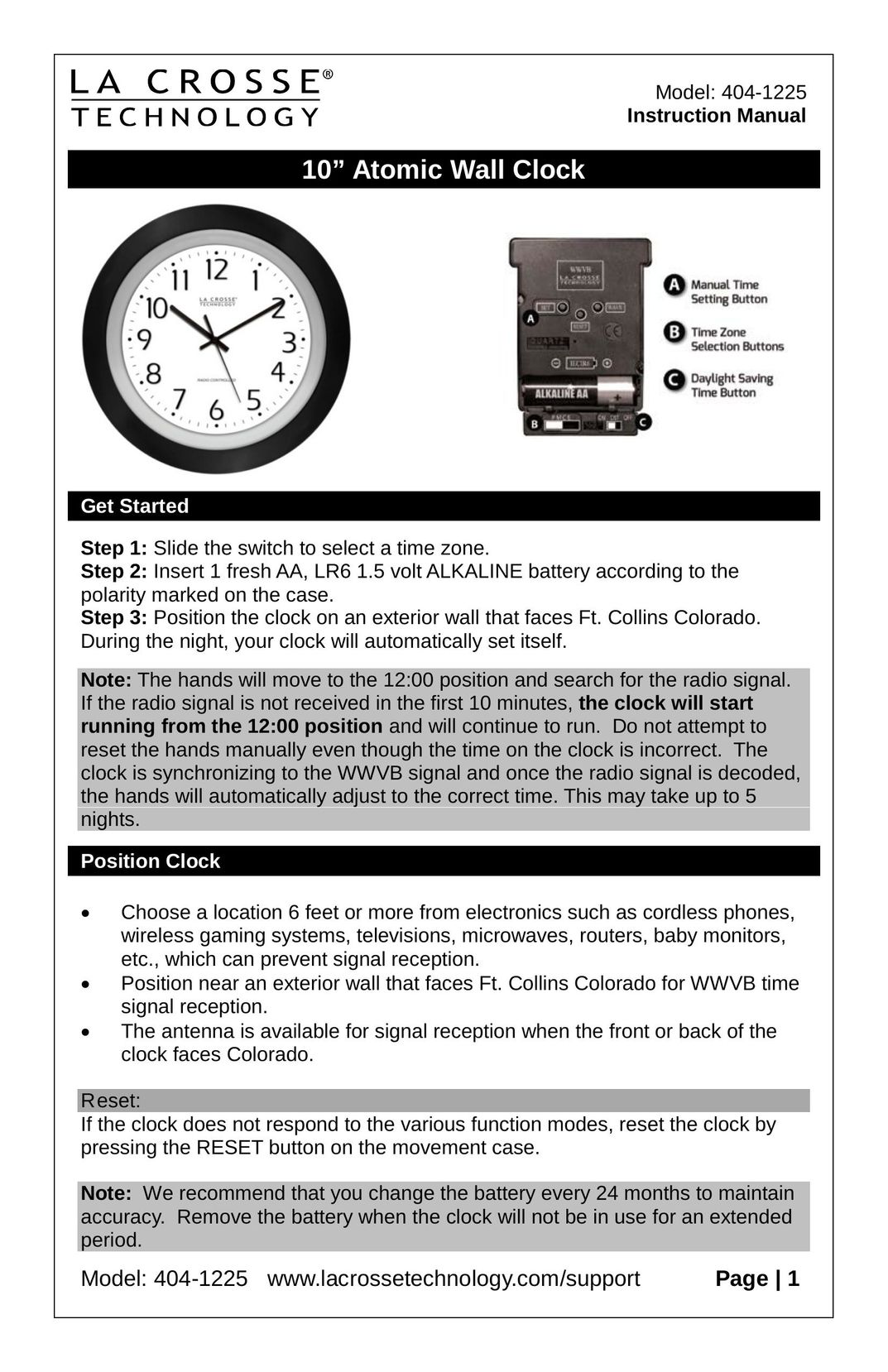 La Crosse Technology 404-1225 Clock User Manual
