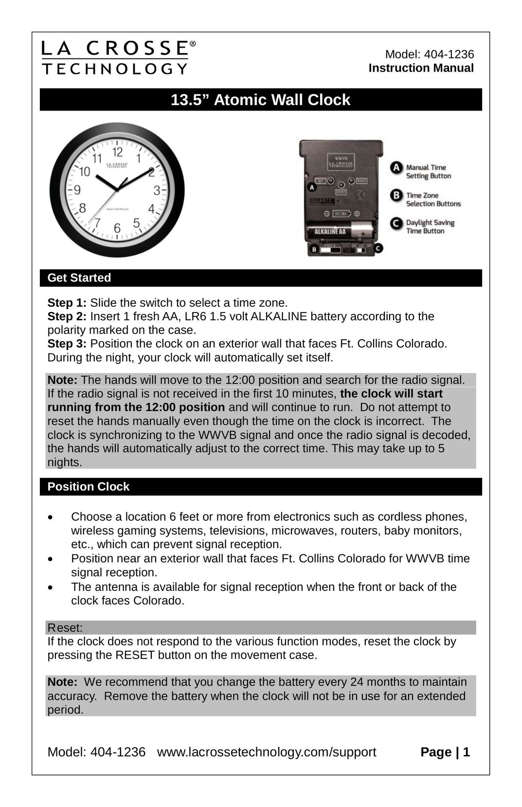La Crosse Technology 404-1236 Clock User Manual