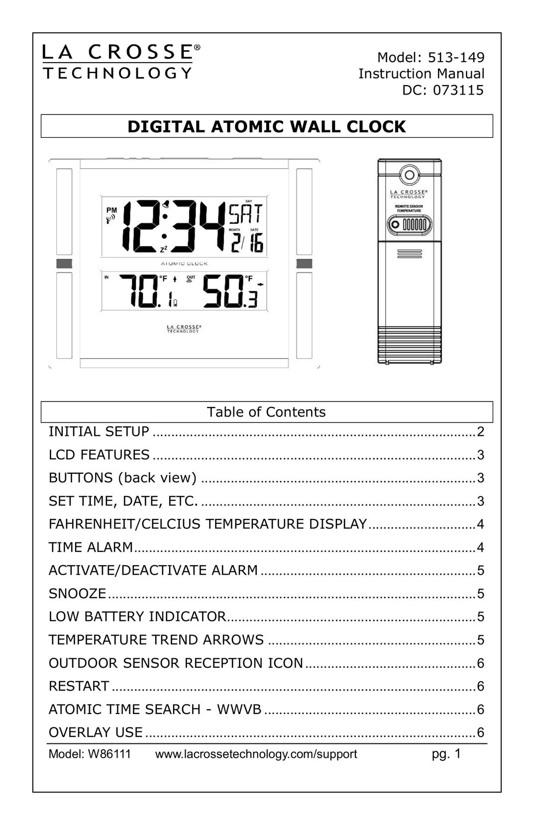 La Crosse Technology 513-149 Clock User Manual
