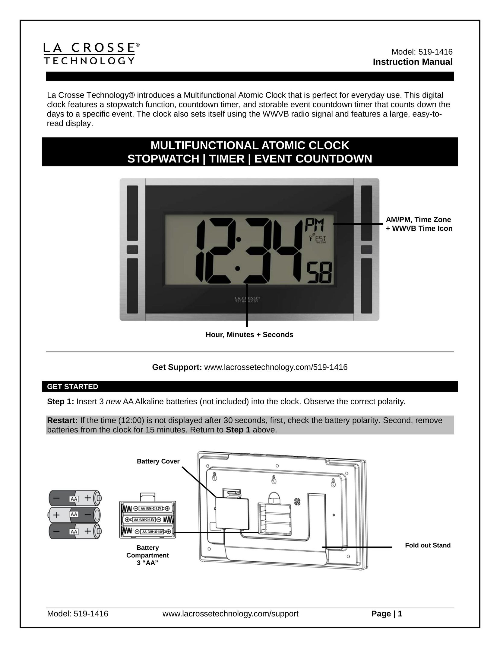 La Crosse Technology 519-1416 Clock User Manual