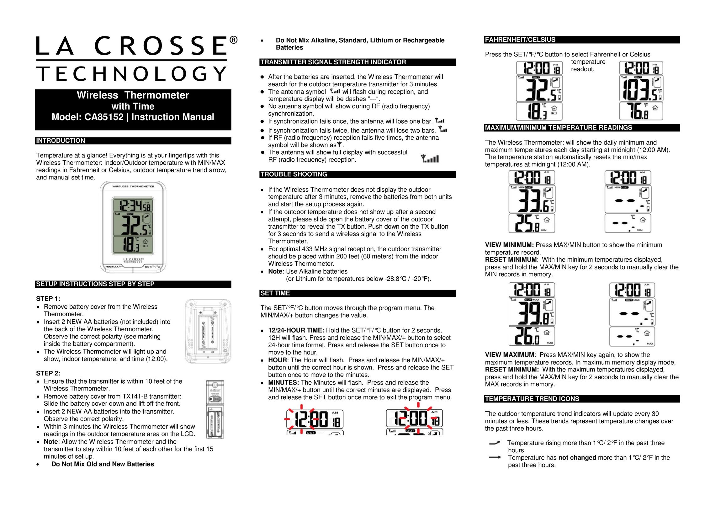 La Crosse Technology CA85152 Clock User Manual