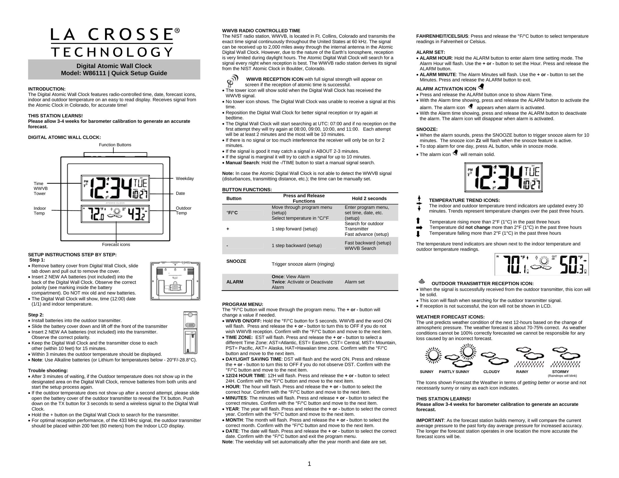 La Crosse Technology WB6111 Clock User Manual