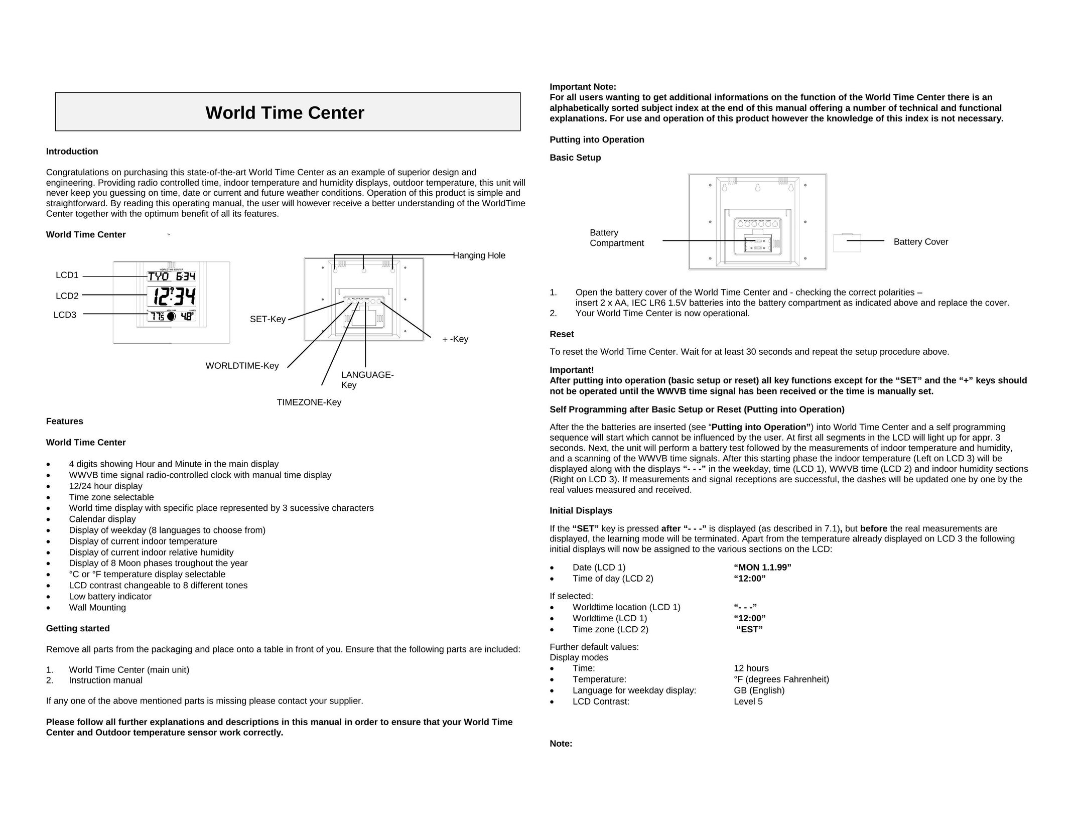 La Crosse Technology WS-7092U Clock User Manual