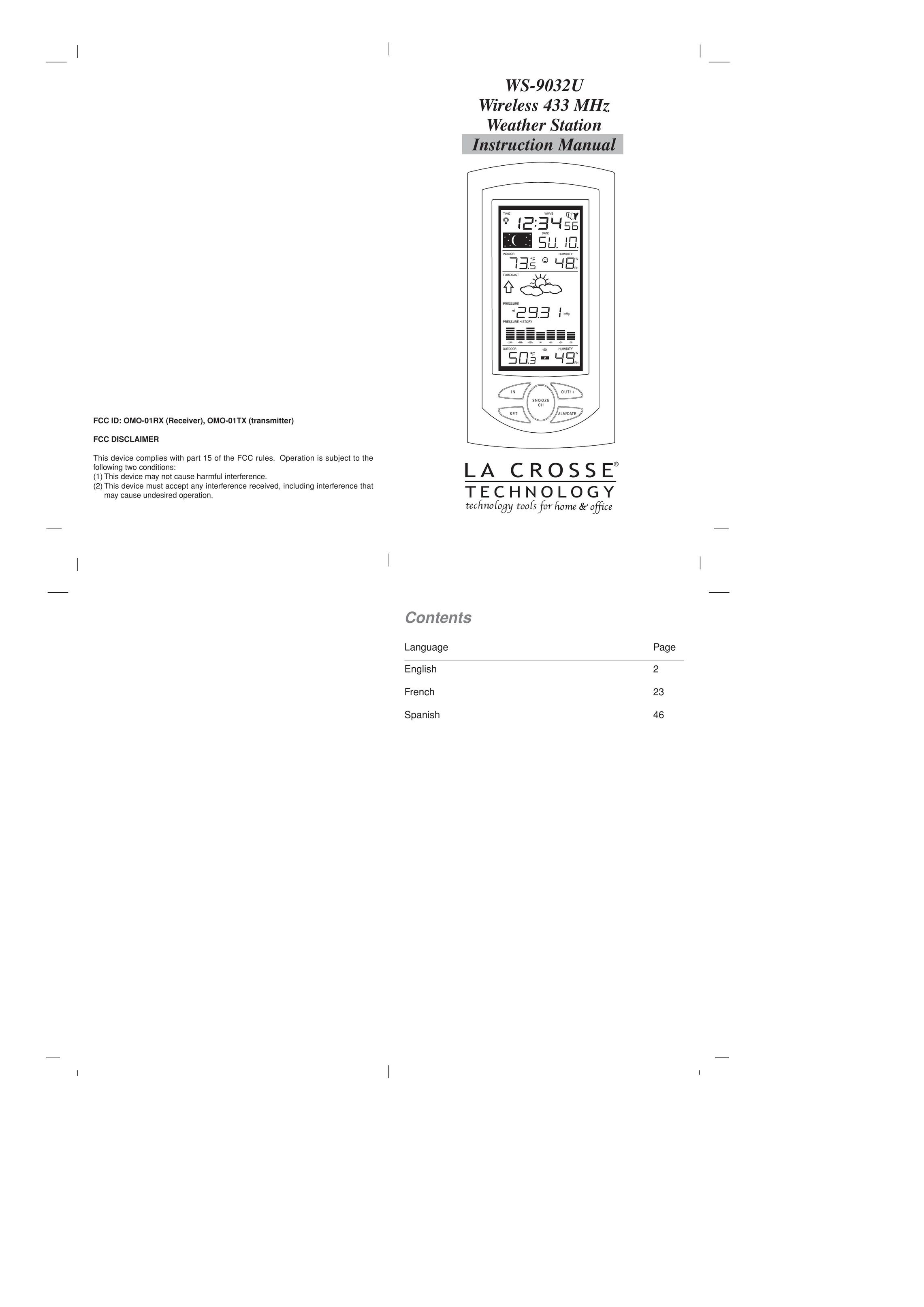 La Crosse Technology WS-9032U Clock User Manual