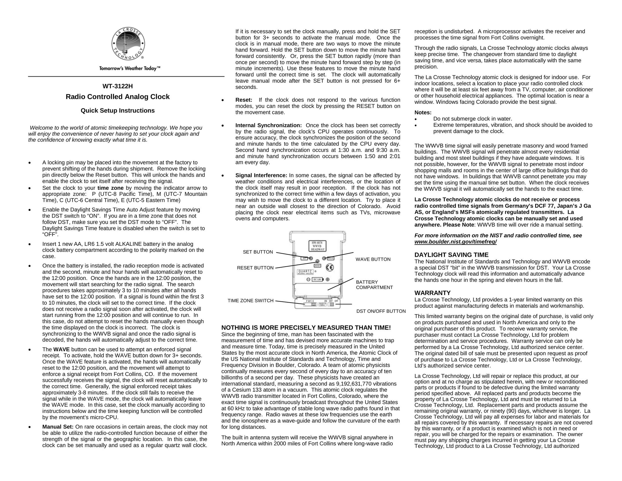 La Crosse Technology WT-3122H Clock User Manual