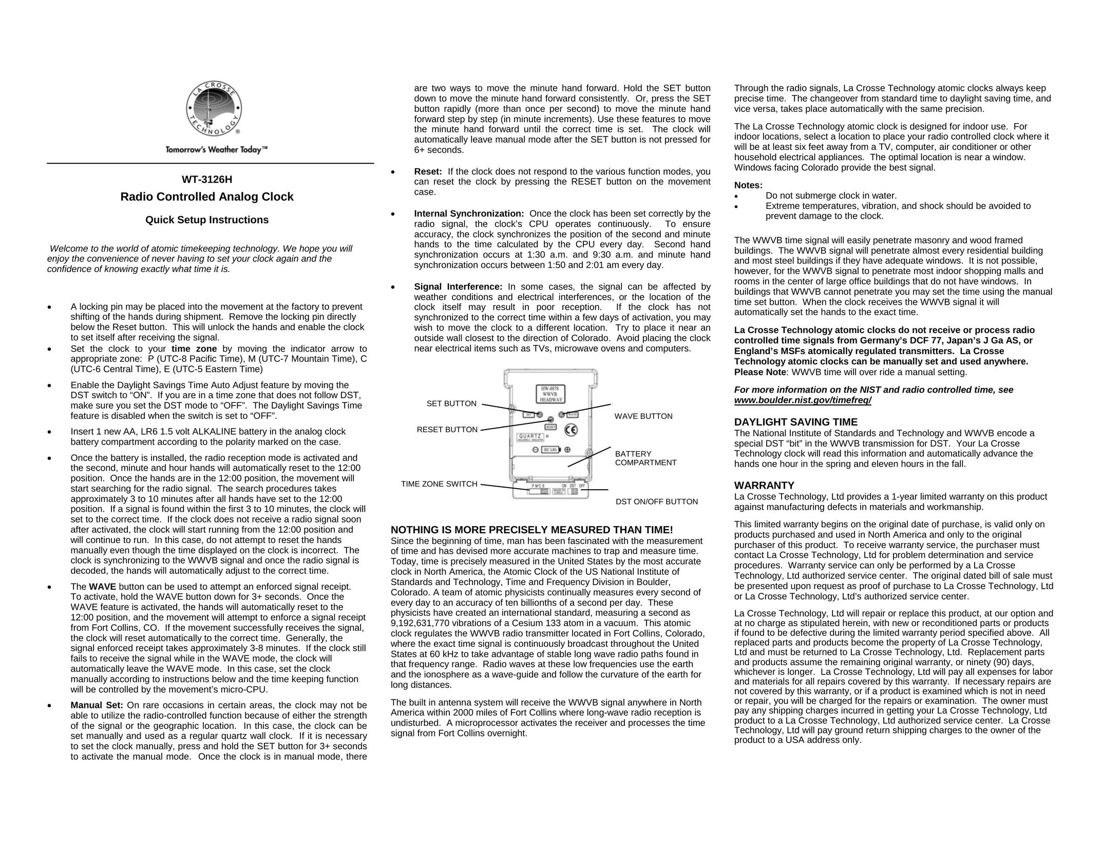 La Crosse Technology WT-3126H Clock User Manual