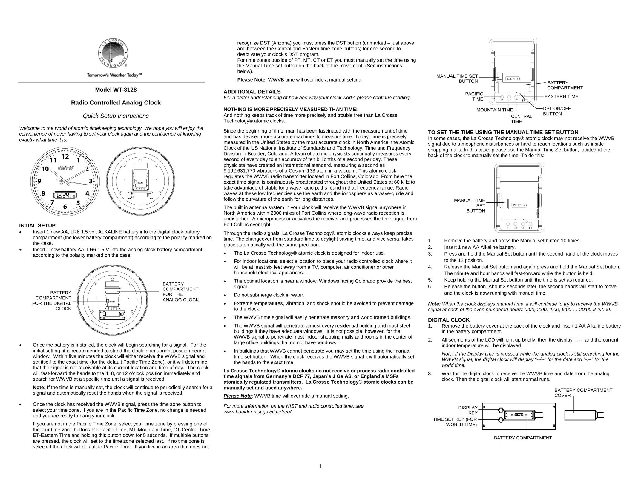 La Crosse Technology WT-3128 Clock User Manual