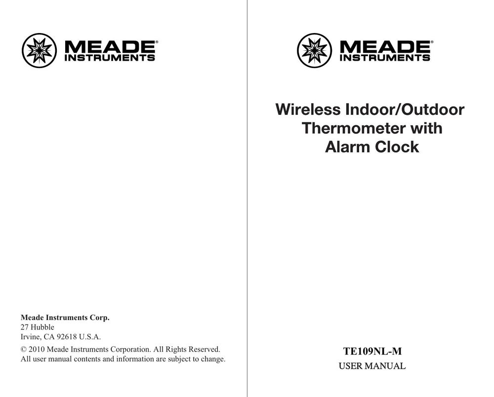 Meade TE109NL-M Clock User Manual