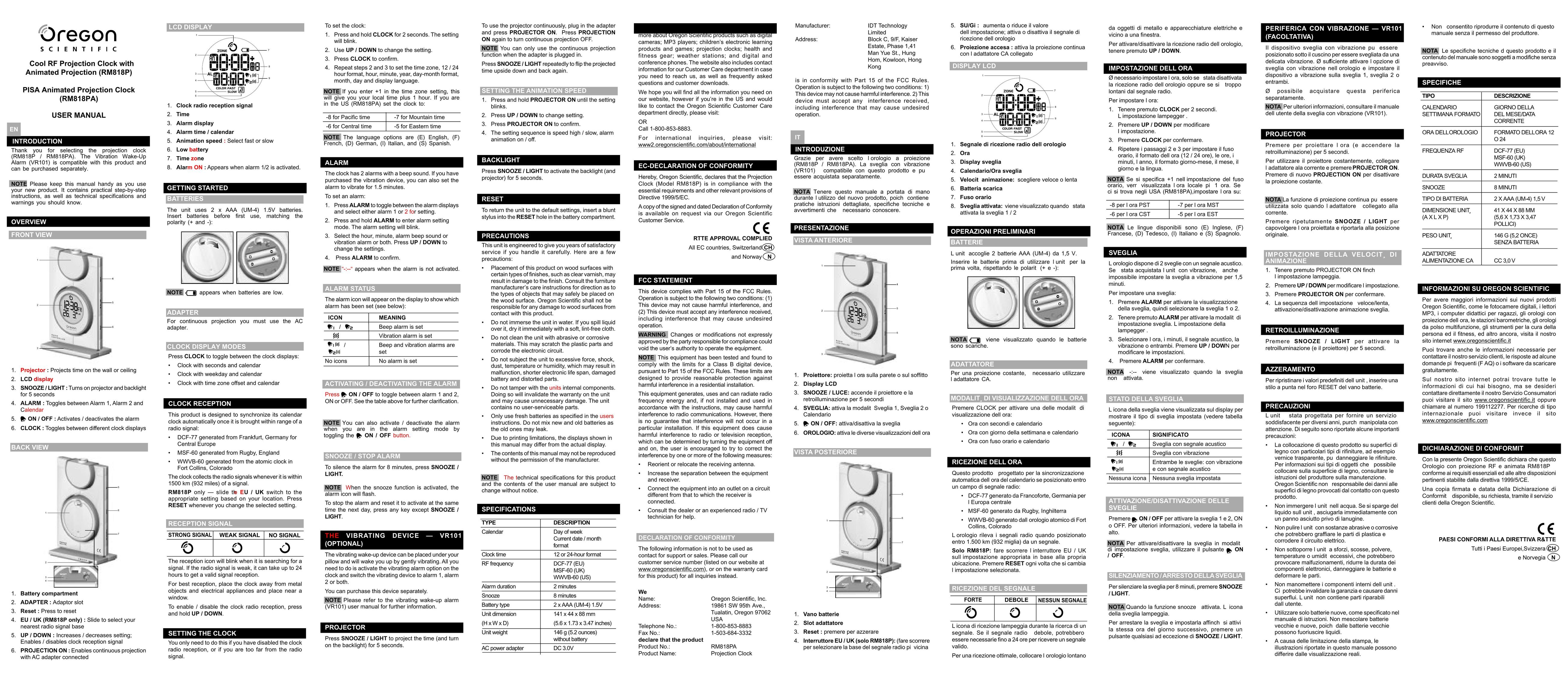 Oregon RM818PA Clock User Manual