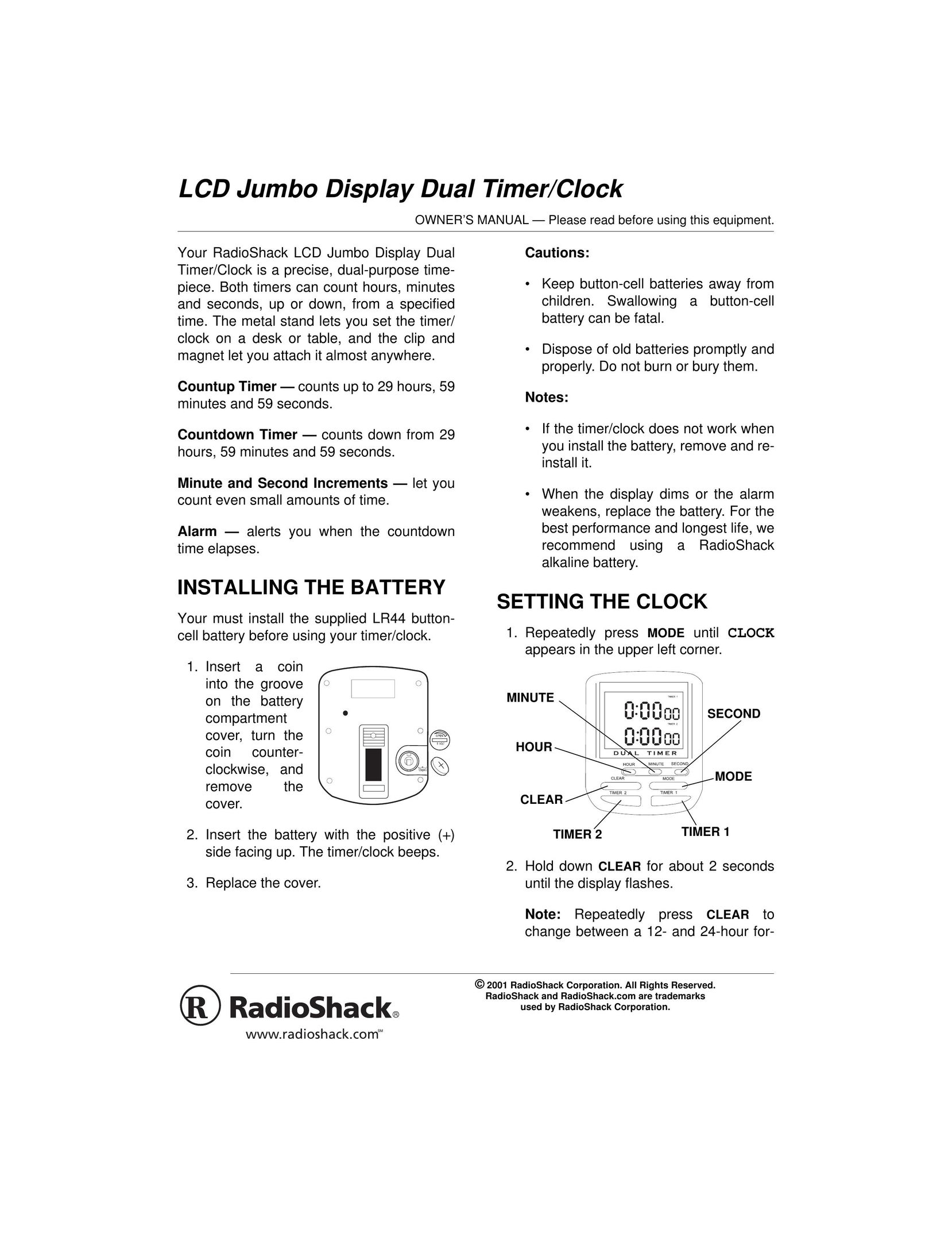 Radio Shack 04A01 Clock User Manual