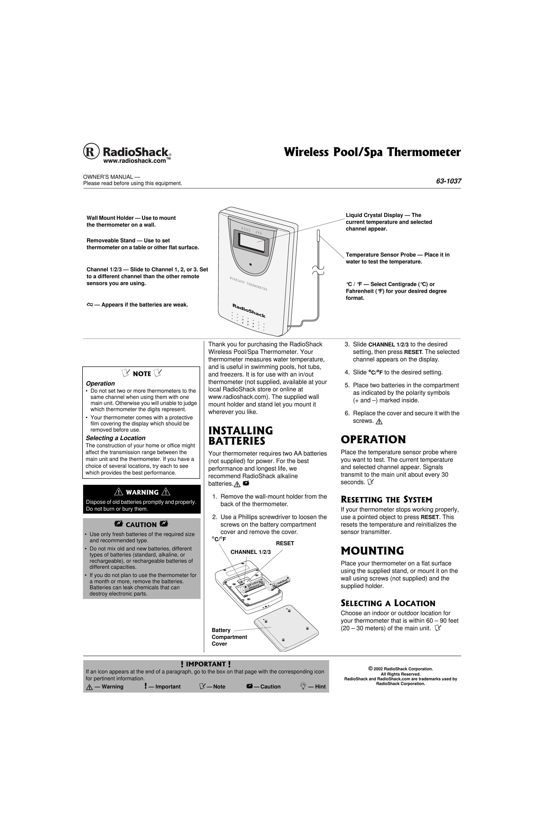 Radio Shack 63-1037 Clock User Manual