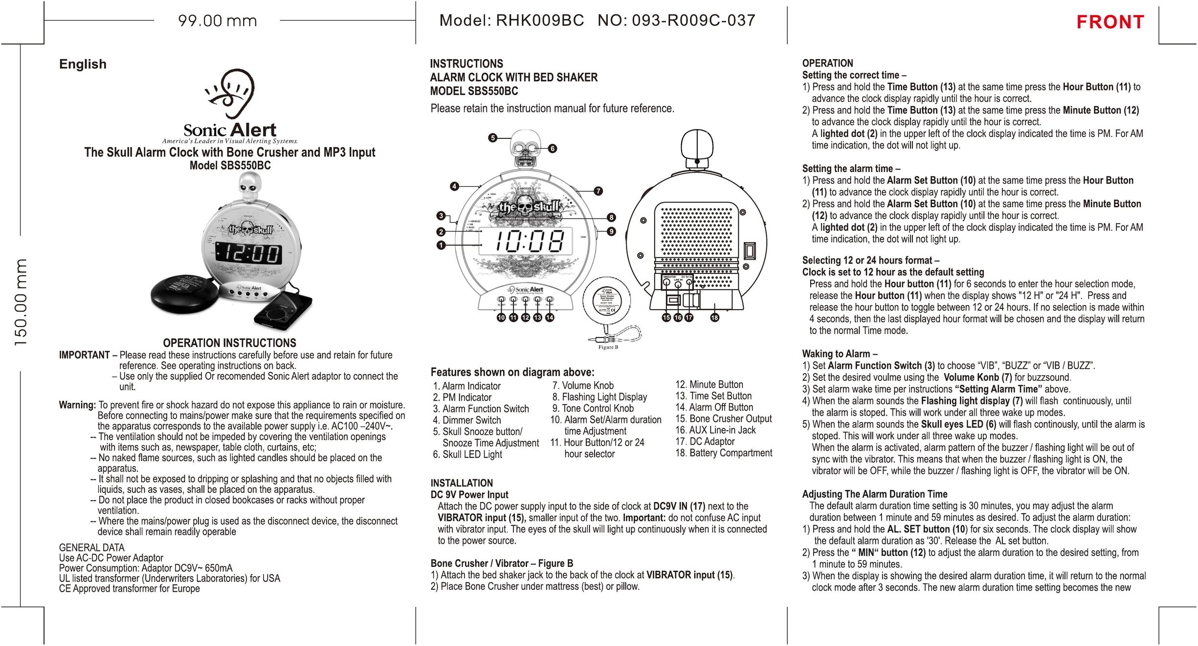 Sonic Alert RHK009BC Clock User Manual