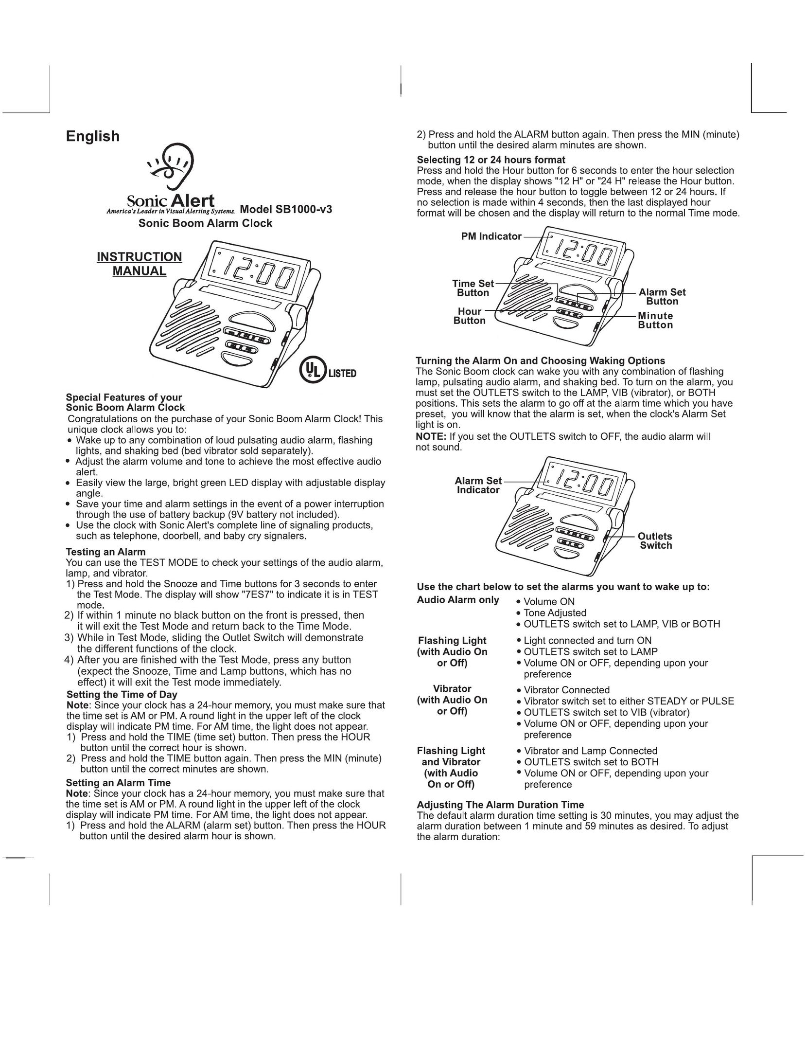 Sonic Alert SB1000-V3 Clock User Manual