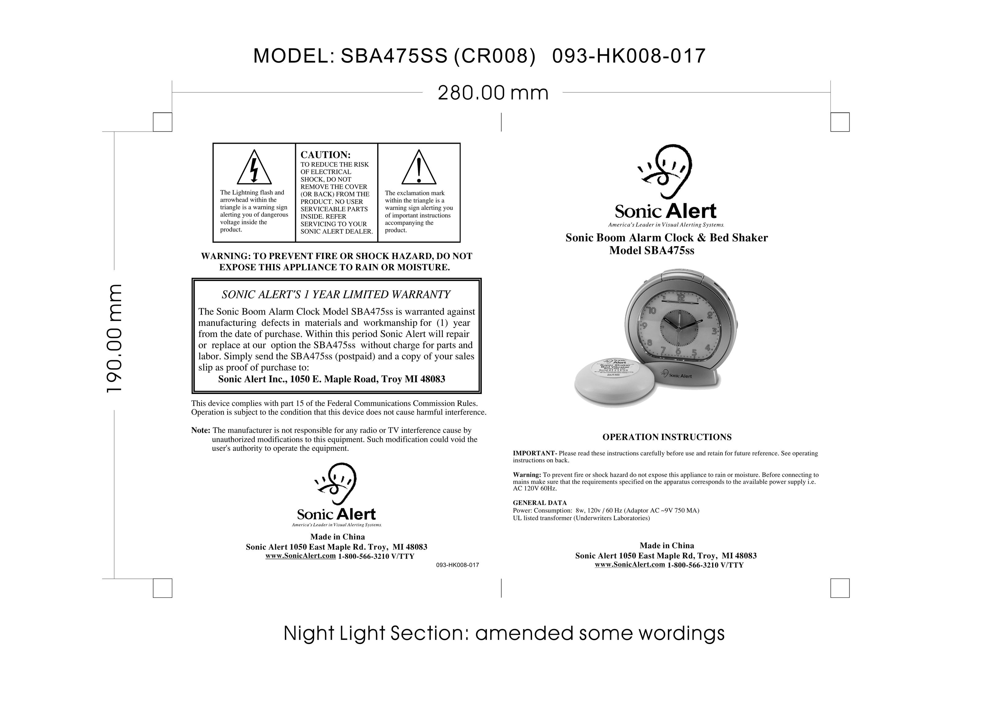 Sonic Alert SBA475SS Clock User Manual