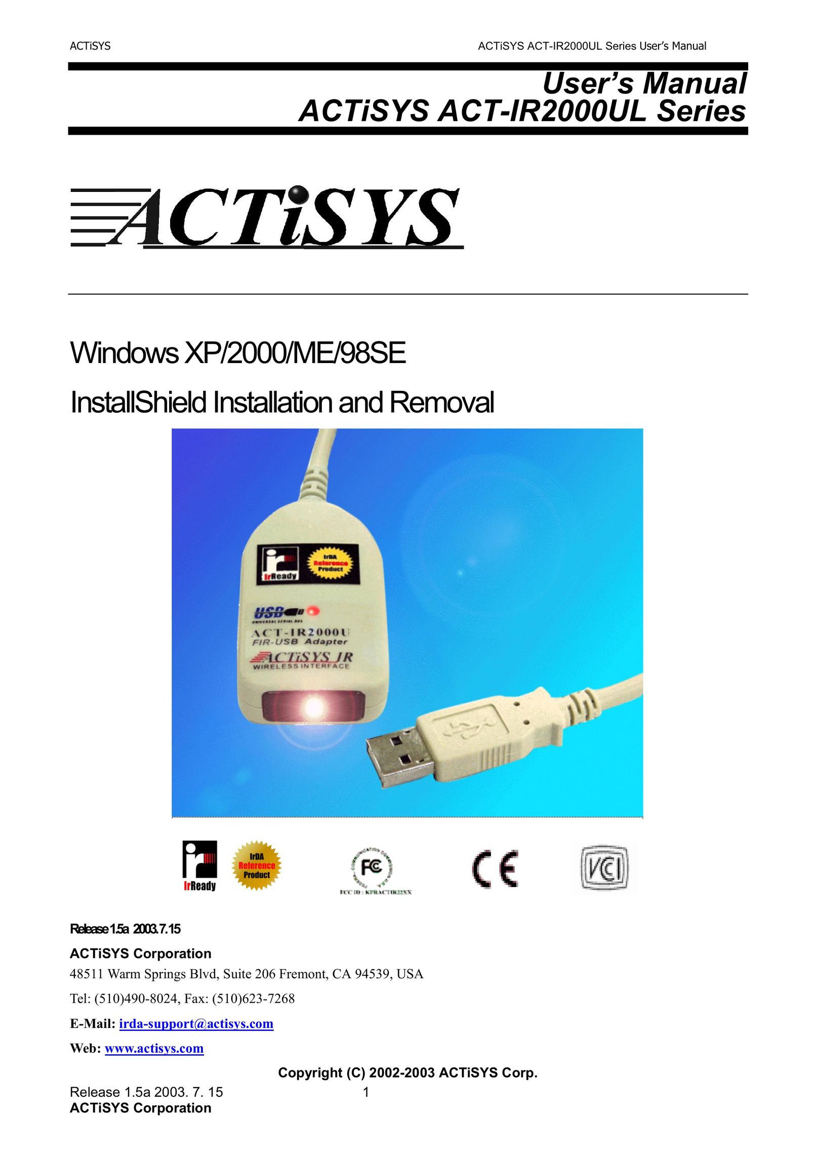 ACTiSYS Fast Infrared USB Adapter Computer Accessories User Manual