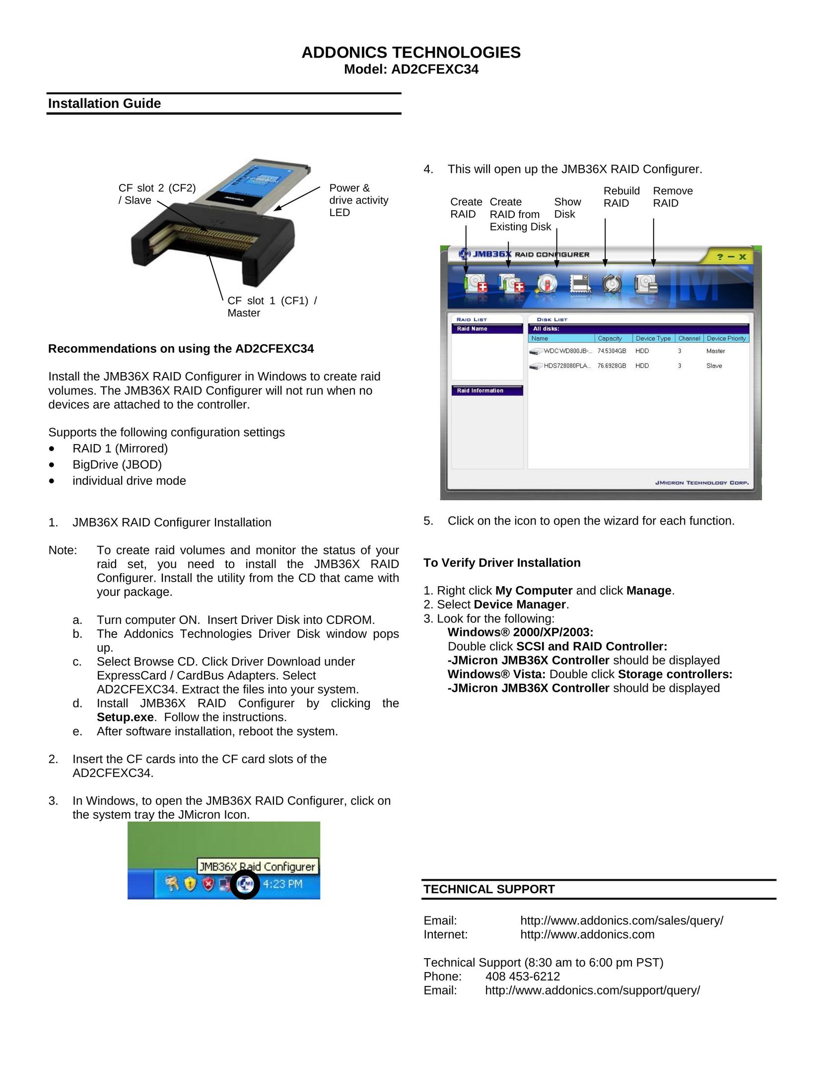 Addonics Technologies AD2CFEXC34 Computer Accessories User Manual