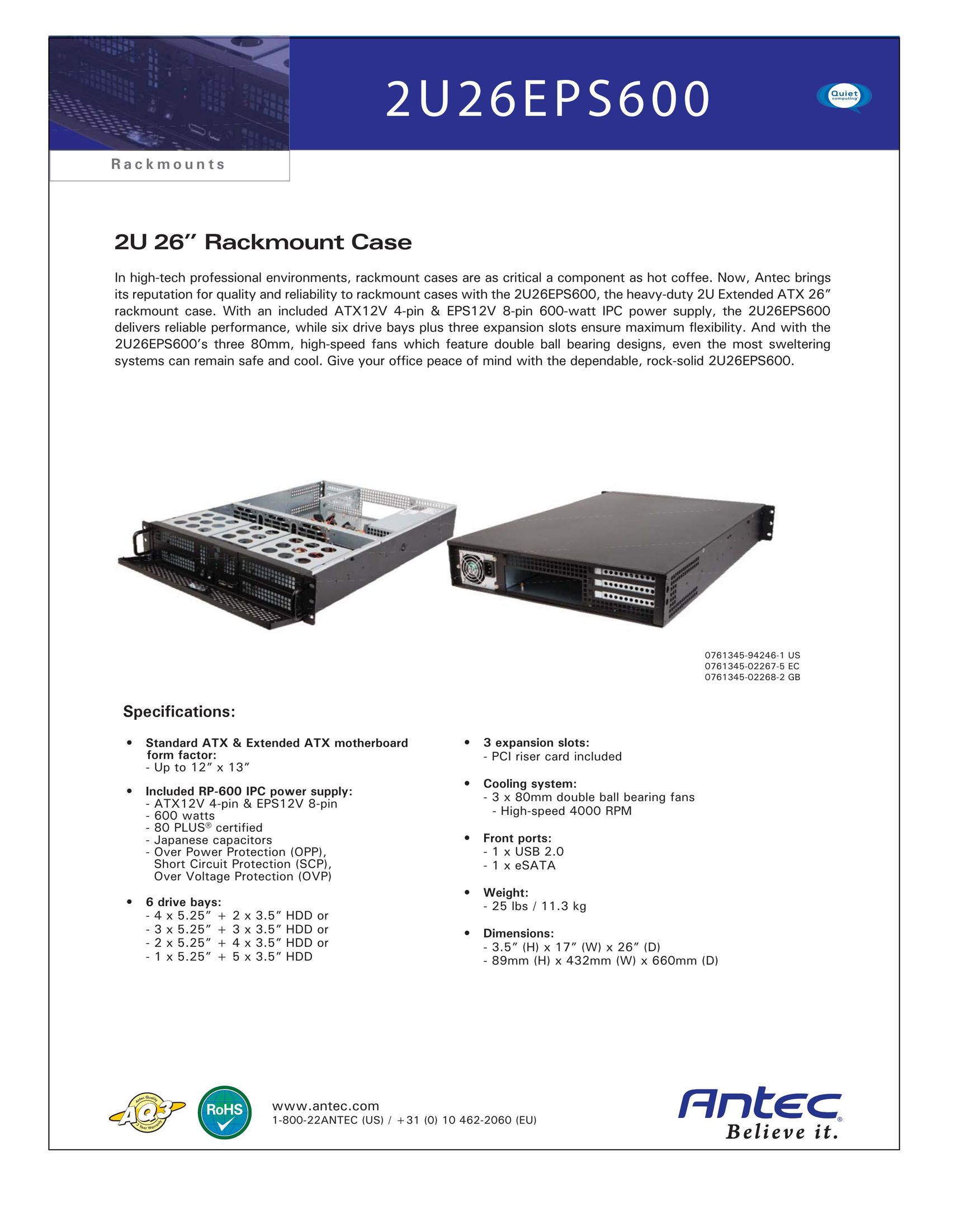 Antec 2U26EPS600 Computer Accessories User Manual