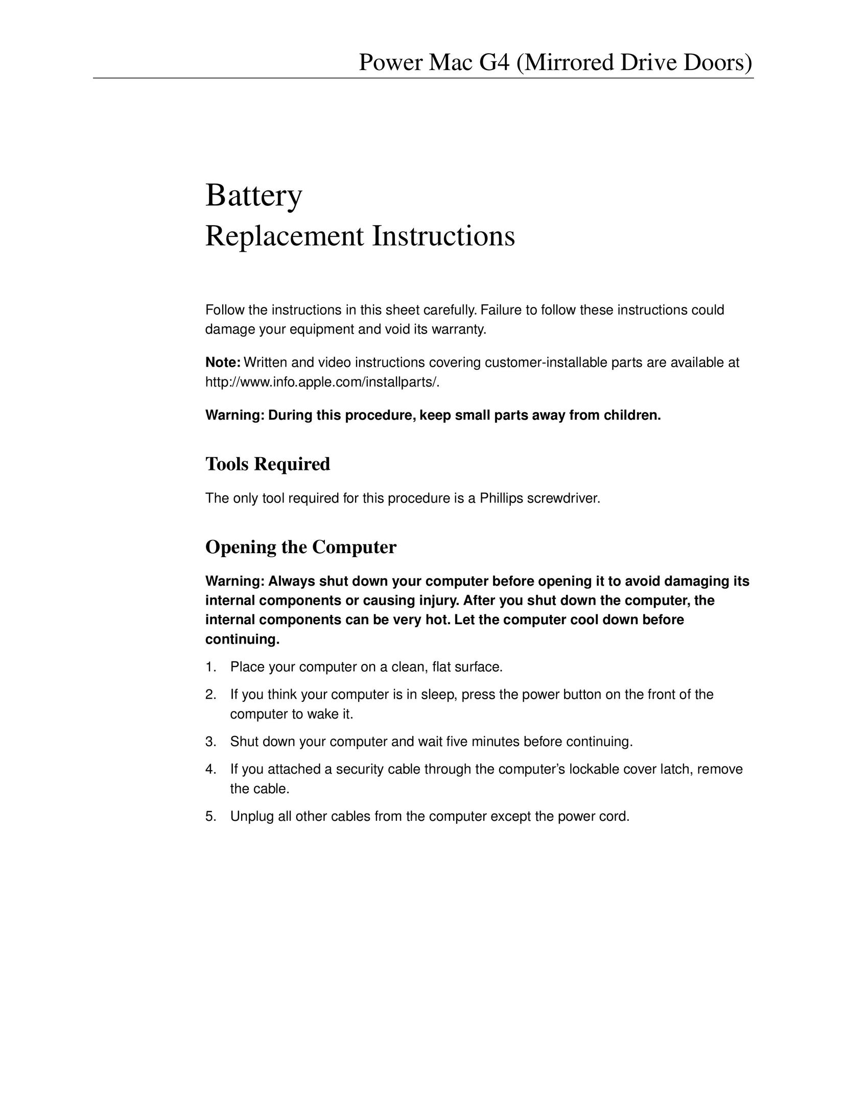 Apple Power Mac G4 Battery Computer Accessories User Manual