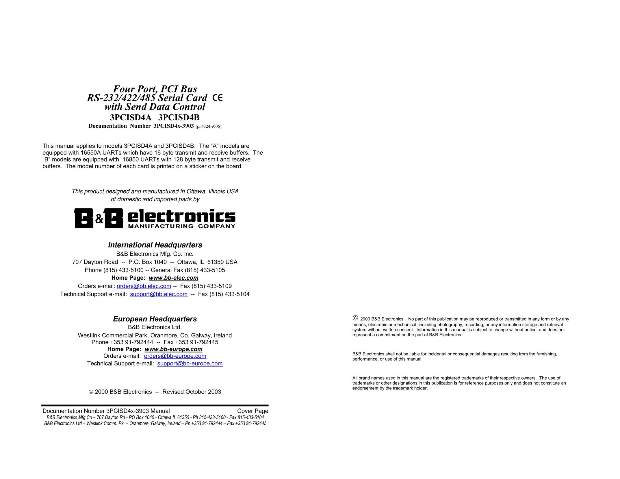 B&B Electronics 3PCISD4A Computer Accessories User Manual