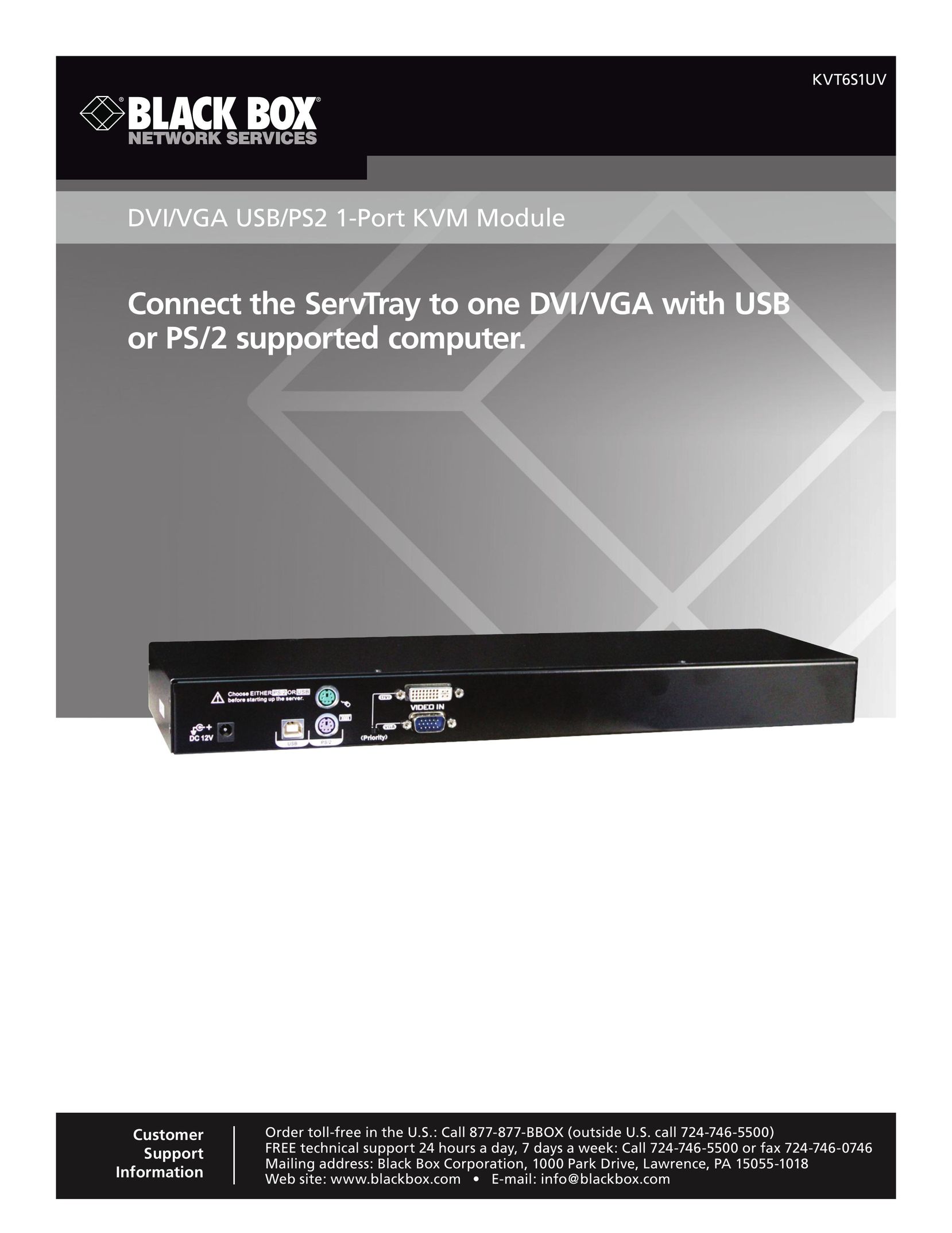 Black Box DVI/VGA USB/PS2 1-Port KVM Module Computer Accessories User Manual