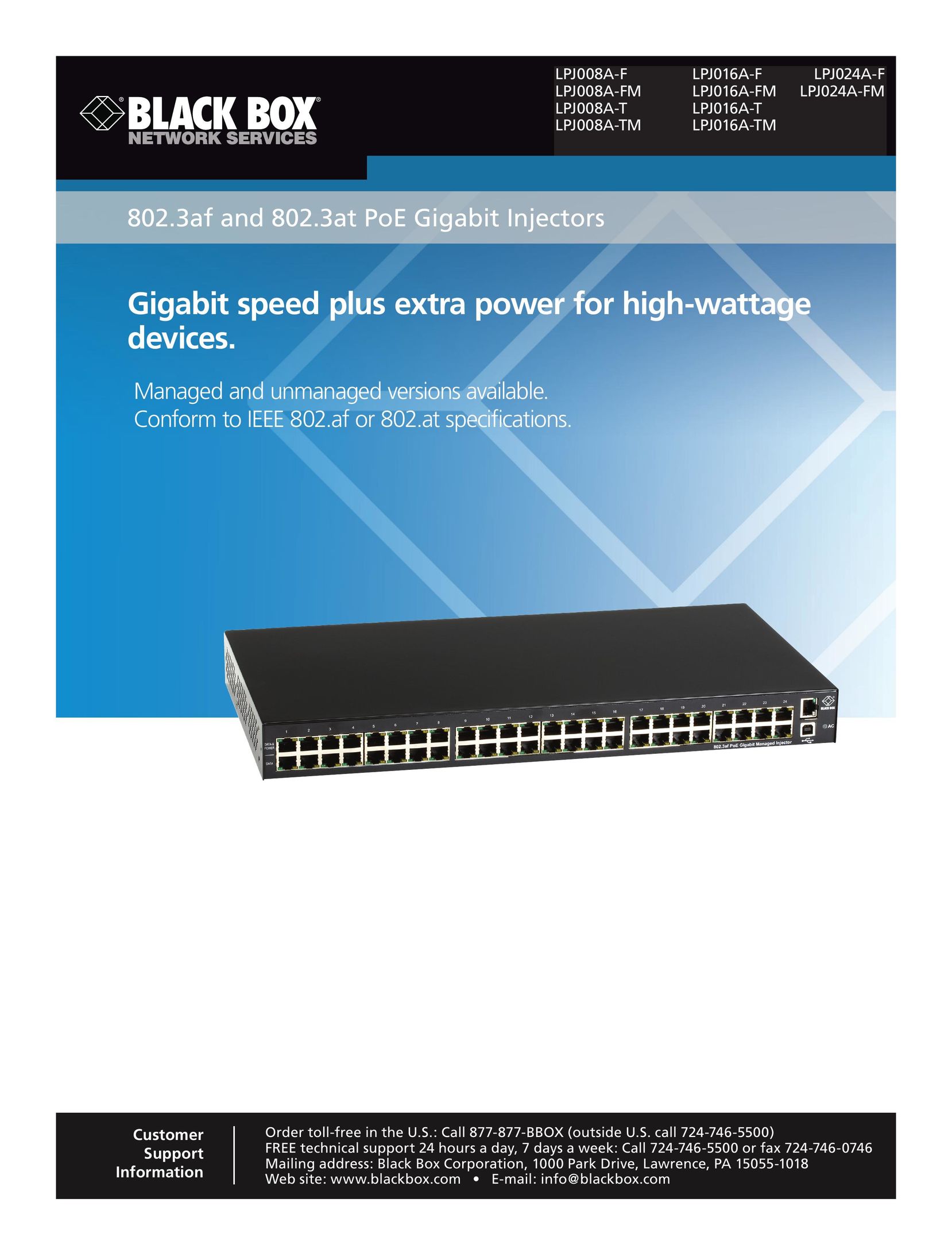 Black Box Gigabit speed plus extra power for high-wattage devices Computer Accessories User Manual