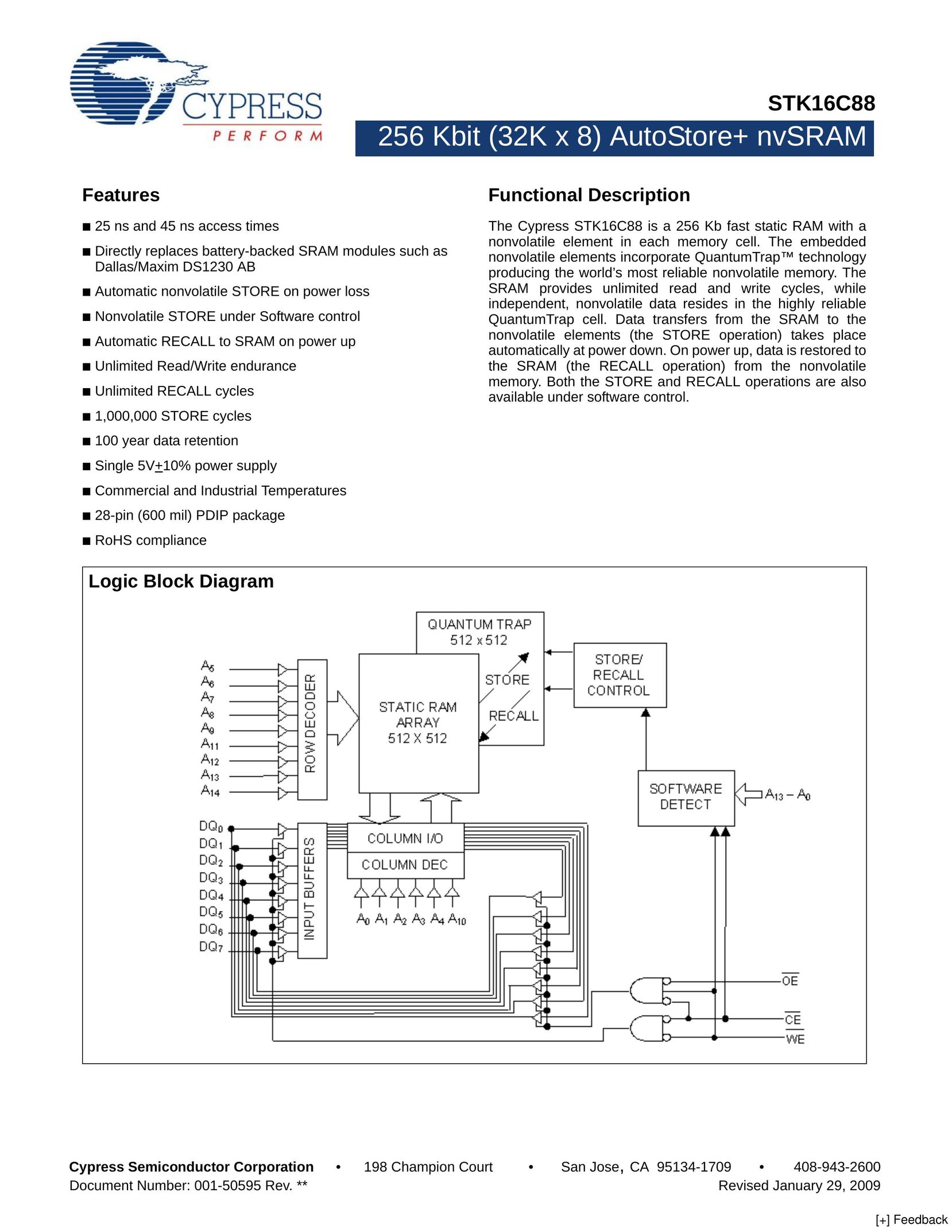 Cypress STK16C88 Computer Accessories User Manual