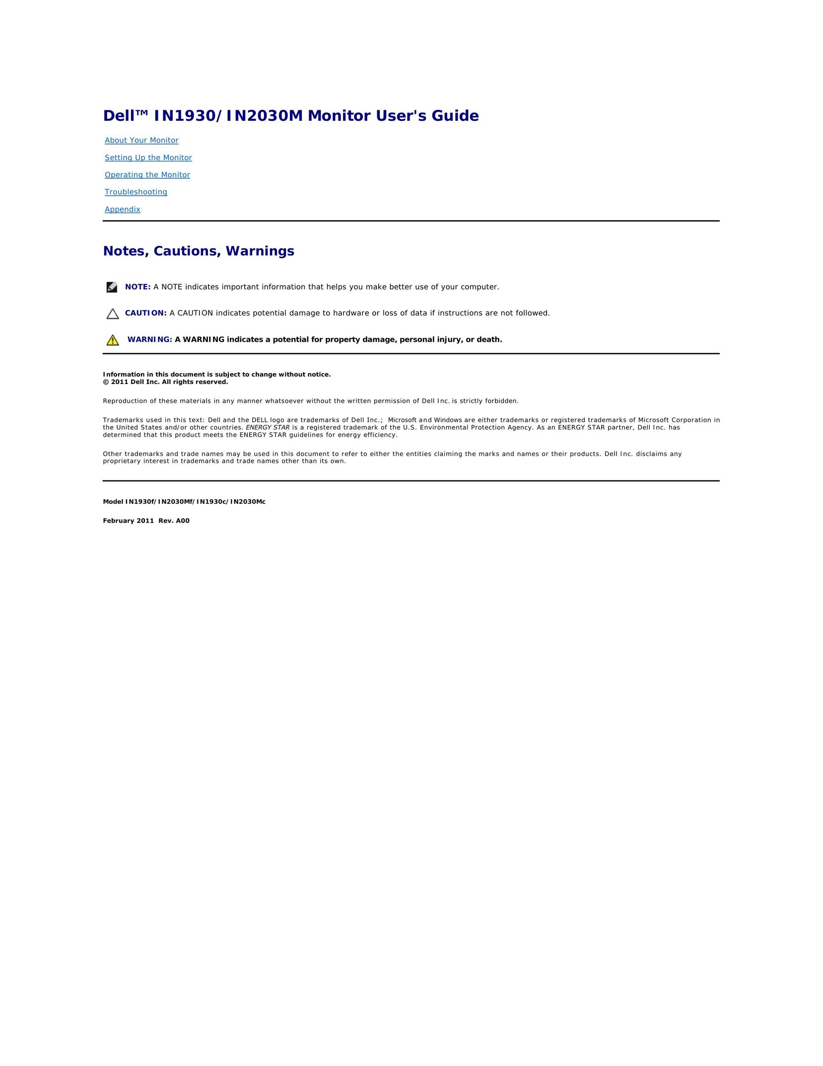 Dell IN2030M Computer Accessories User Manual