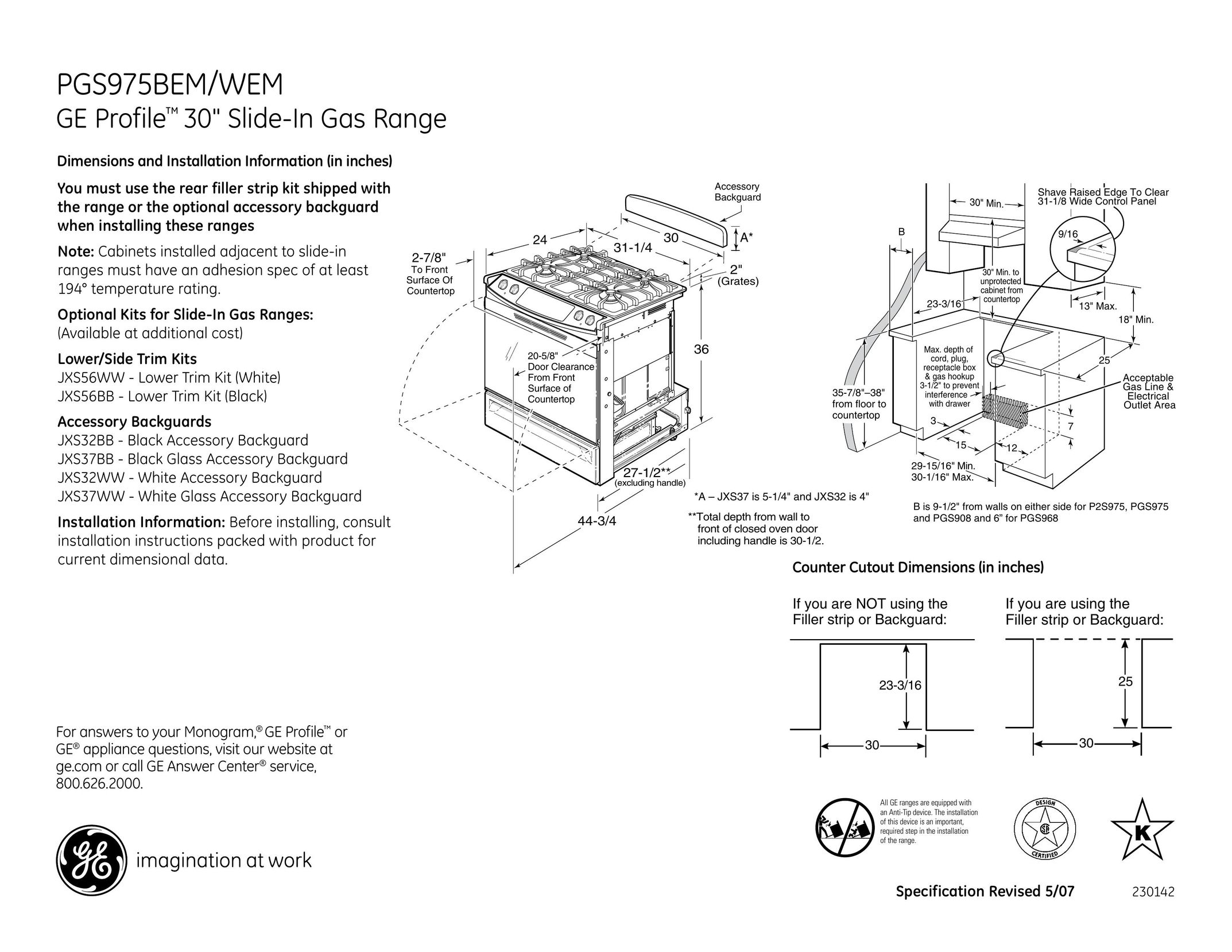 GE PGS975BEM Computer Accessories User Manual