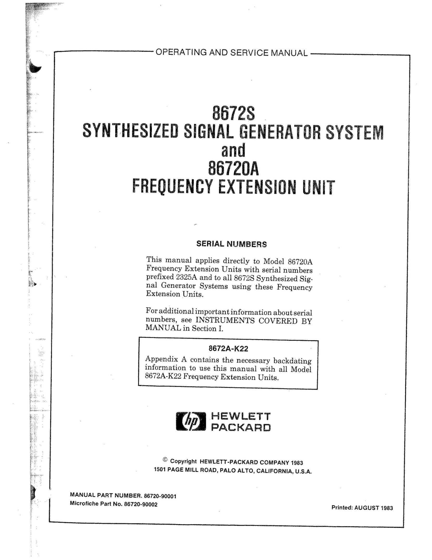 HP (Hewlett-Packard) 86720A Computer Accessories User Manual