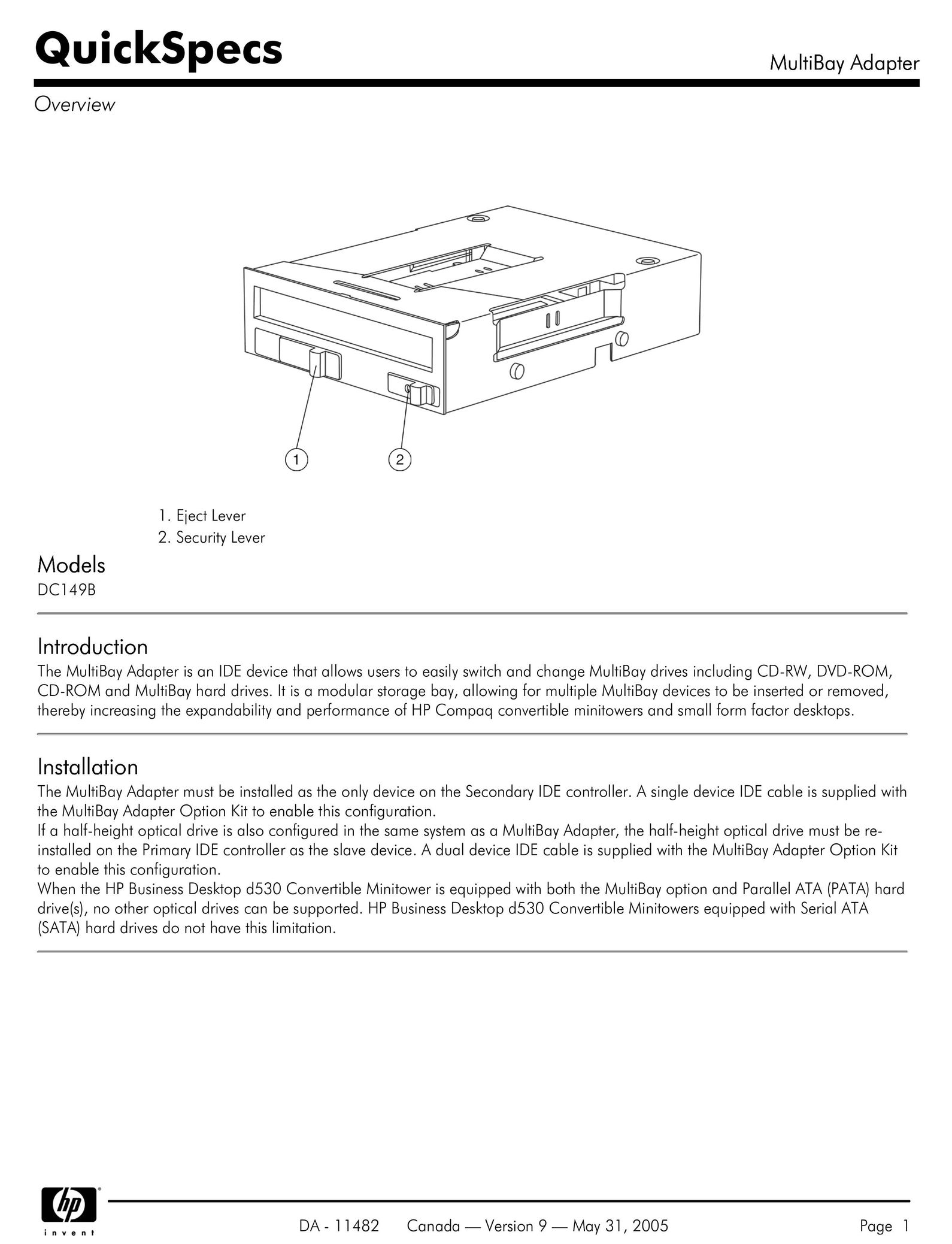 HP (Hewlett-Packard) DC149B Computer Accessories User Manual
