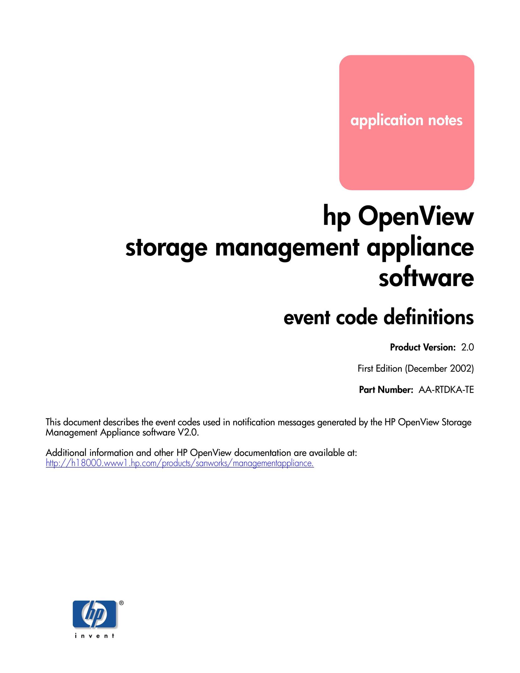 HP (Hewlett-Packard) hp OpenView storage management appliance software Computer Accessories User Manual