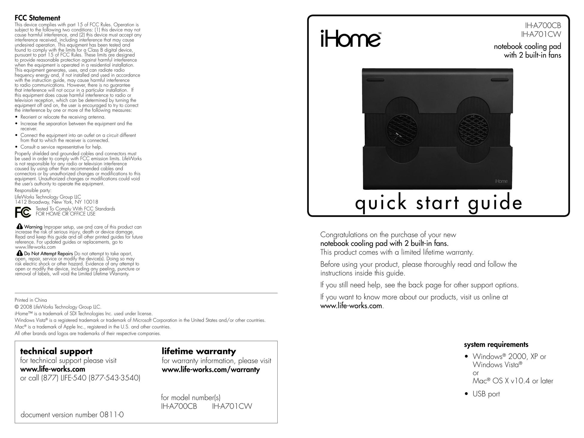 iHome IH-A701CW Computer Accessories User Manual