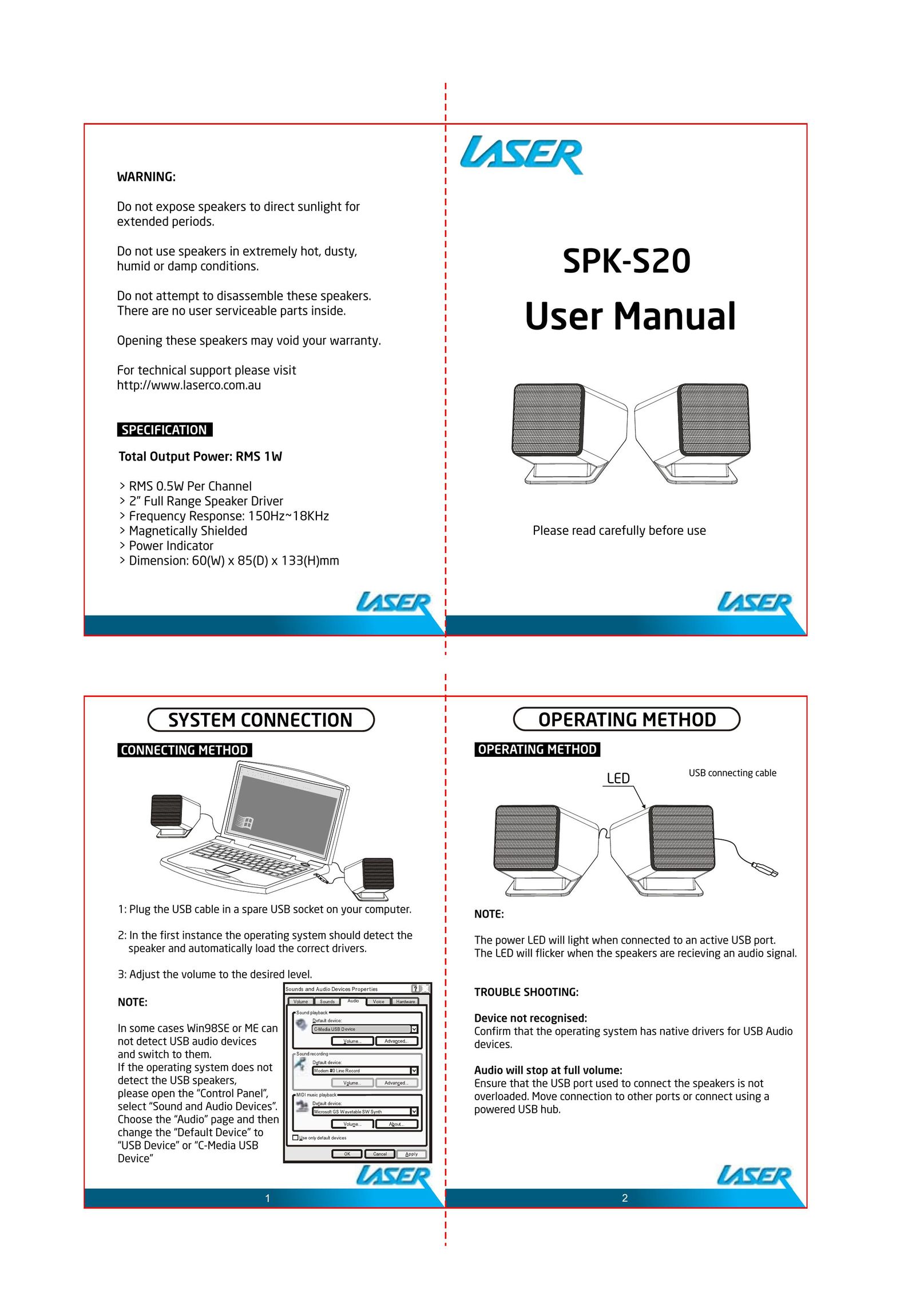 Laser SPK-S20 Computer Accessories User Manual