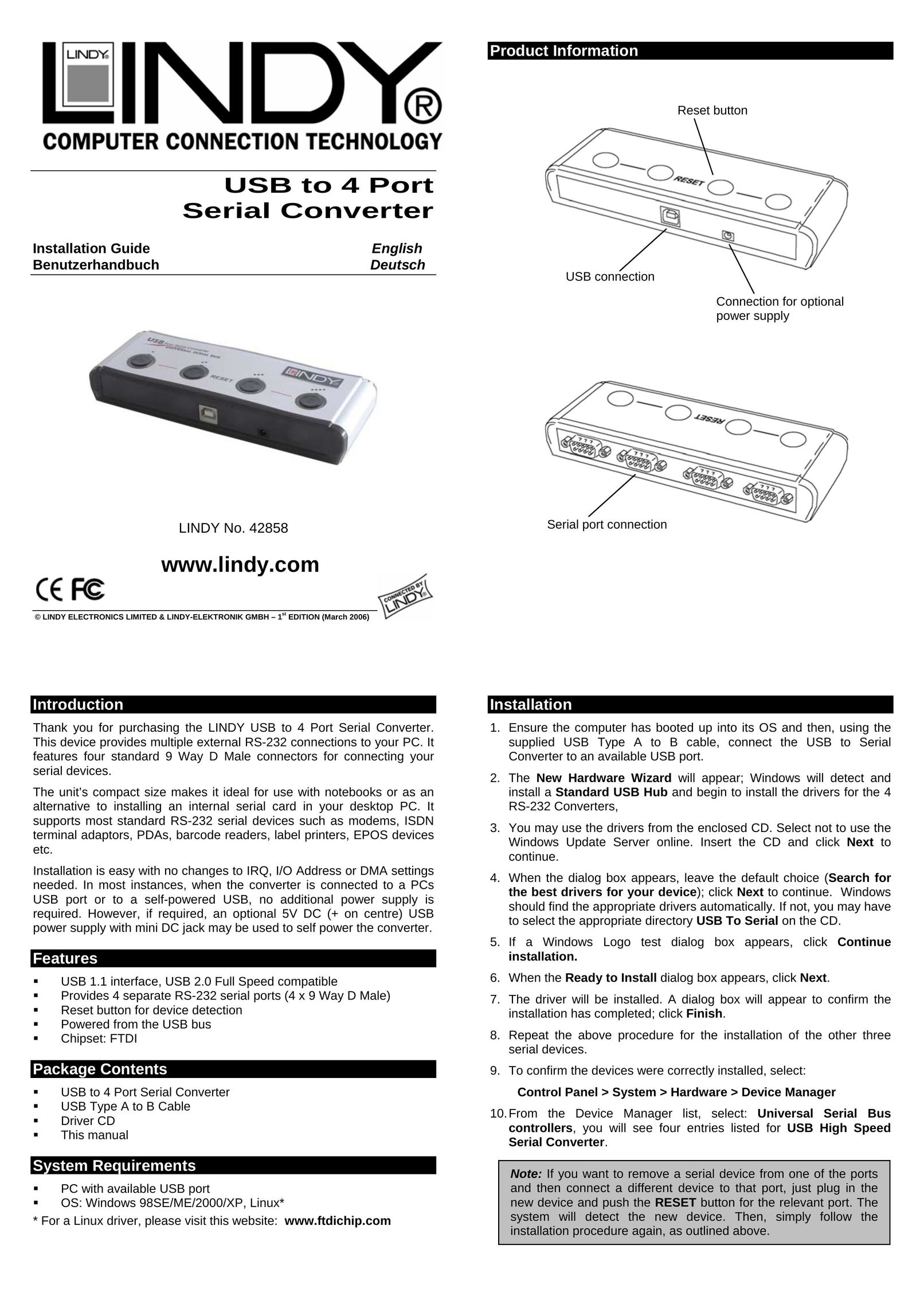 Lindy 42856 Computer Accessories User Manual