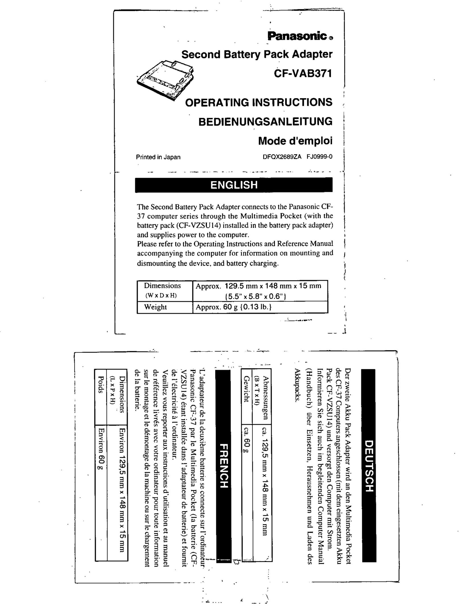Panasonic CF-VAB371 Computer Accessories User Manual