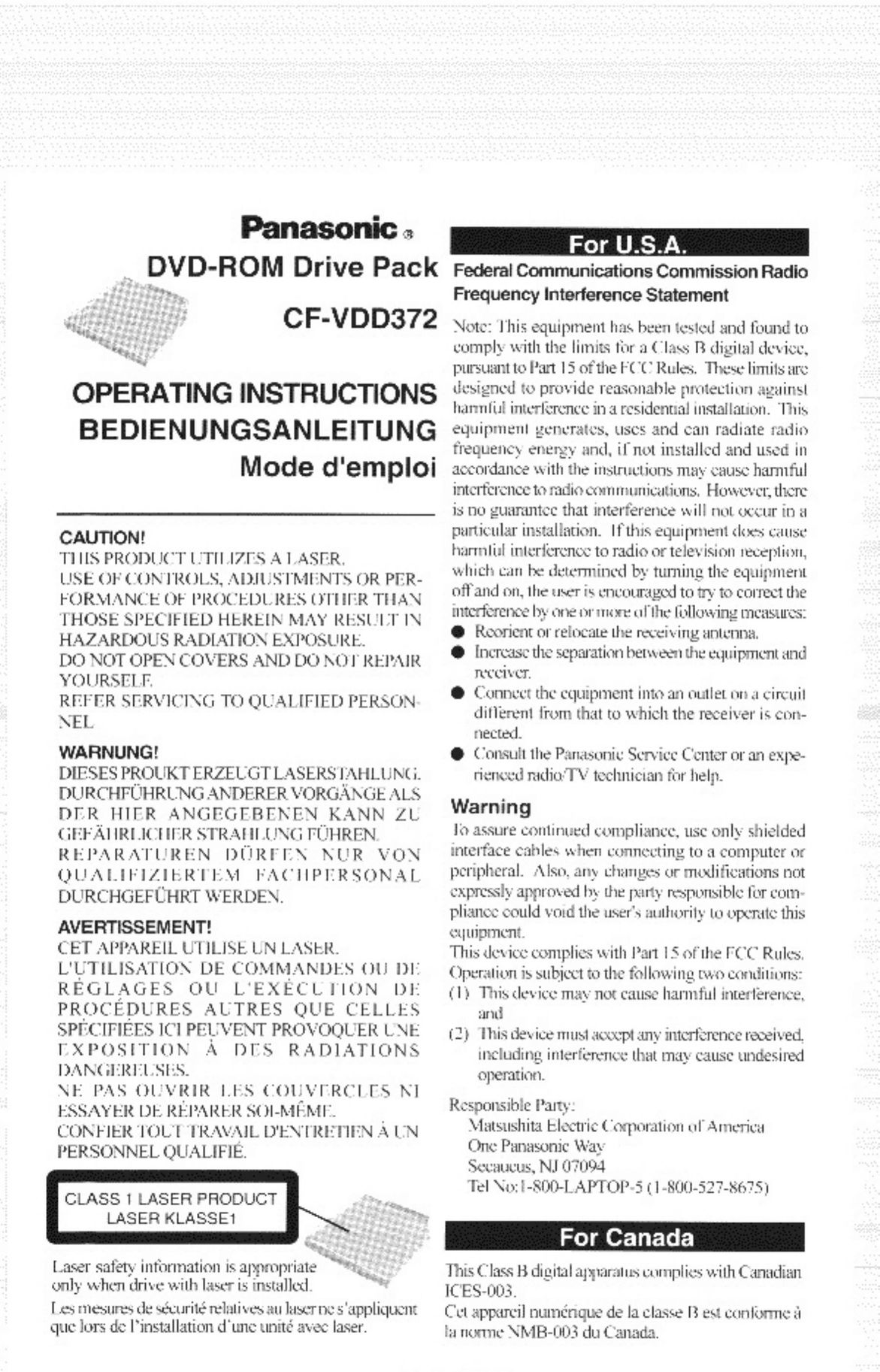 Panasonic CF-VDD372 Computer Accessories User Manual
