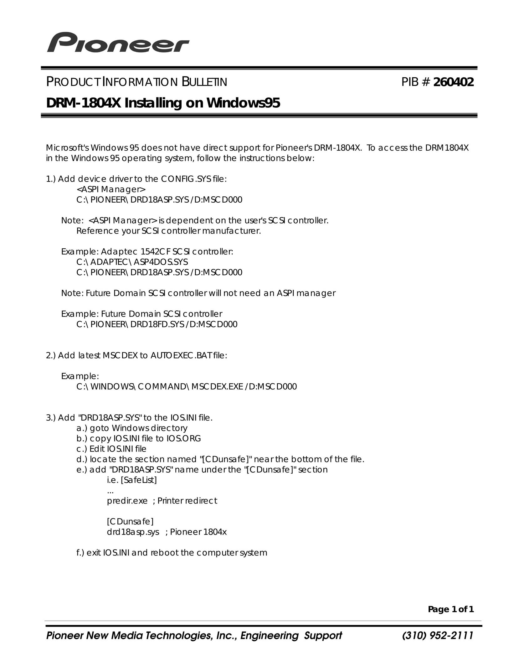 Pioneer DRM-1804X Computer Accessories User Manual