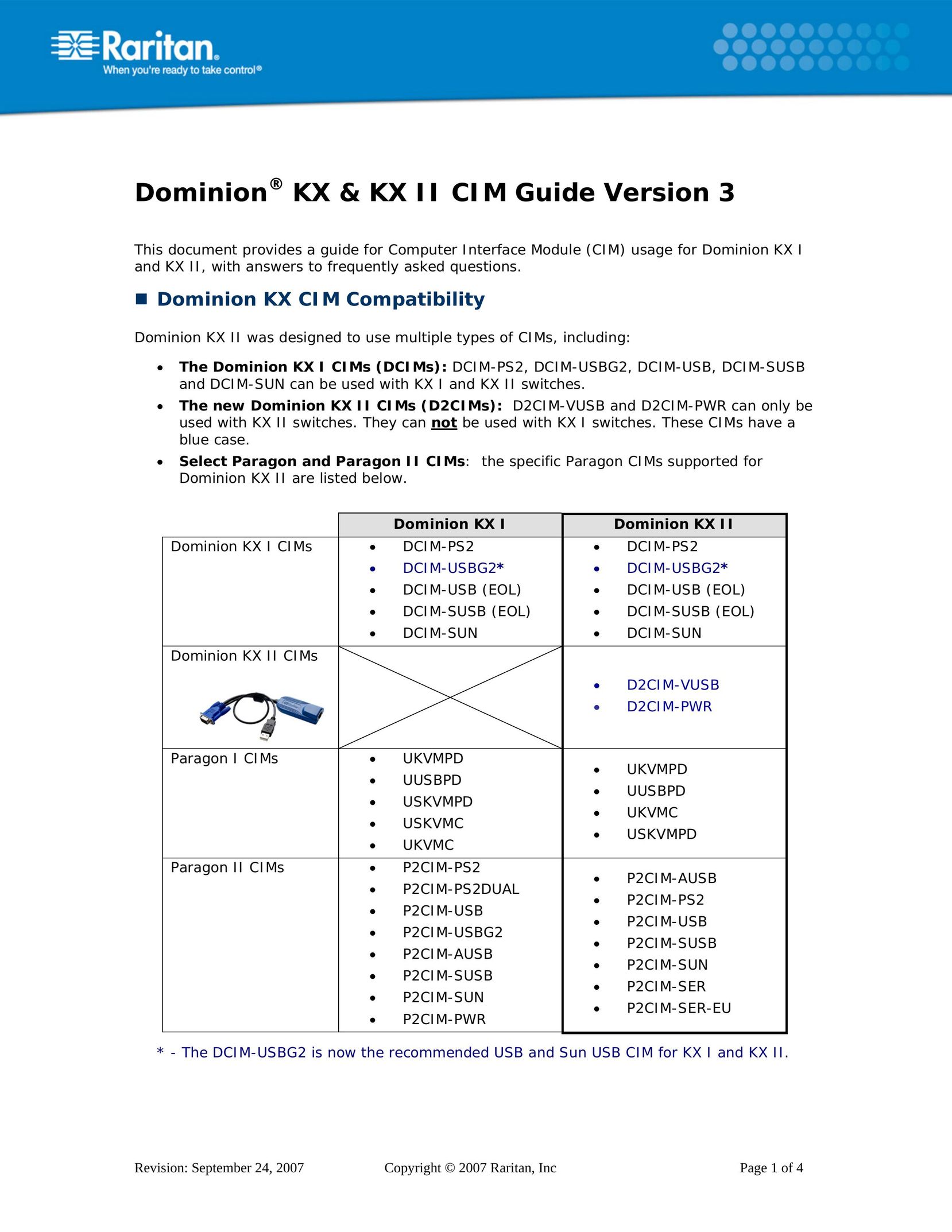 Raritan Computer DCIM-USB Computer Accessories User Manual