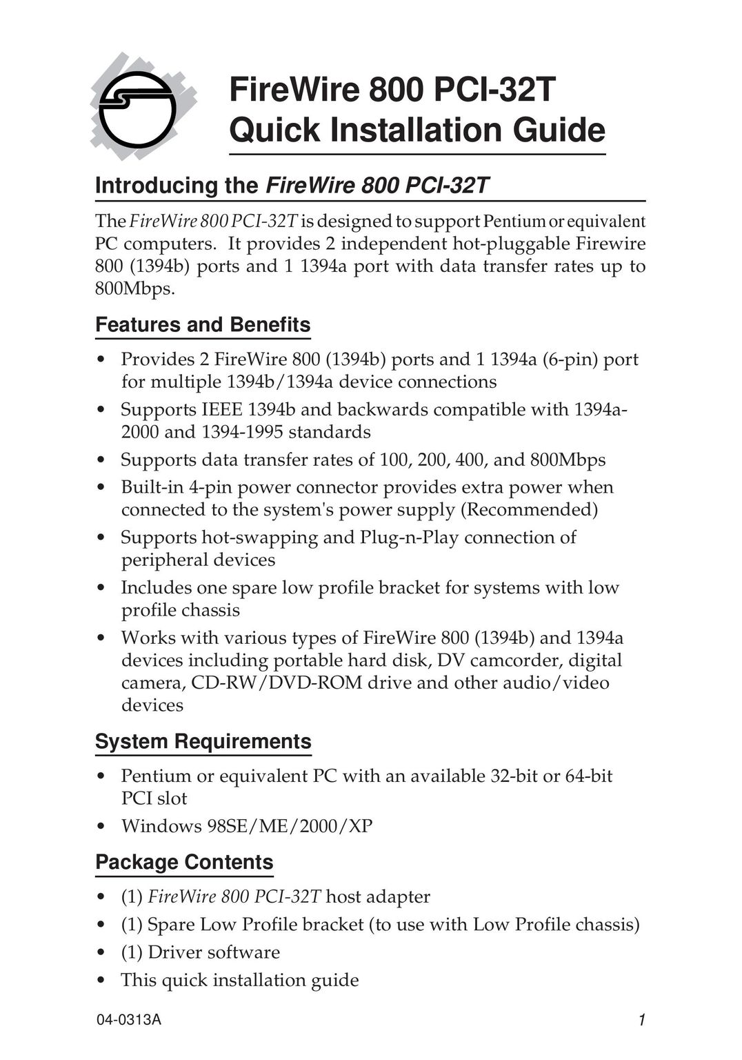 SIIG PCI-32T Computer Accessories User Manual