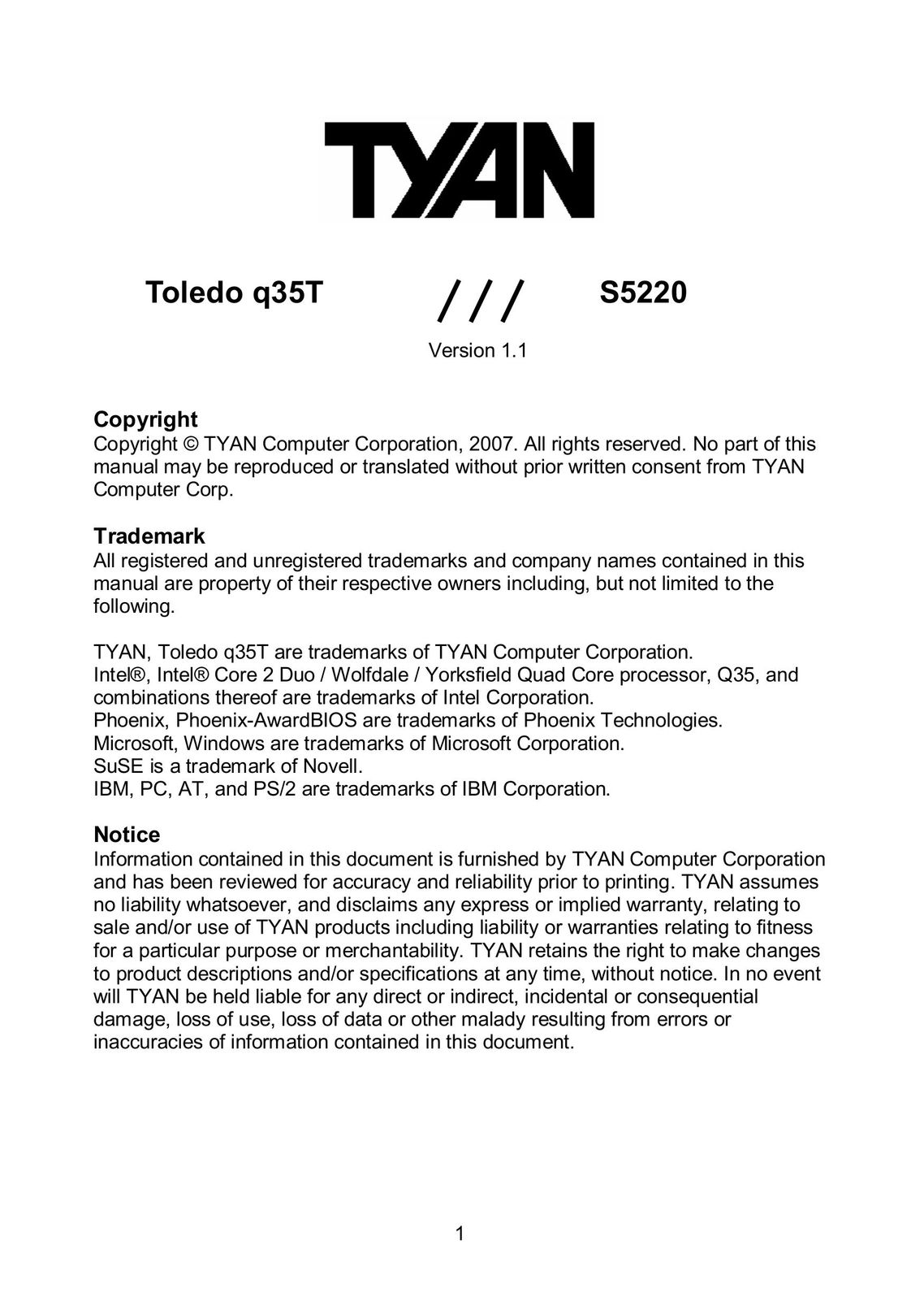 Tyan Computer S5520 Computer Accessories User Manual