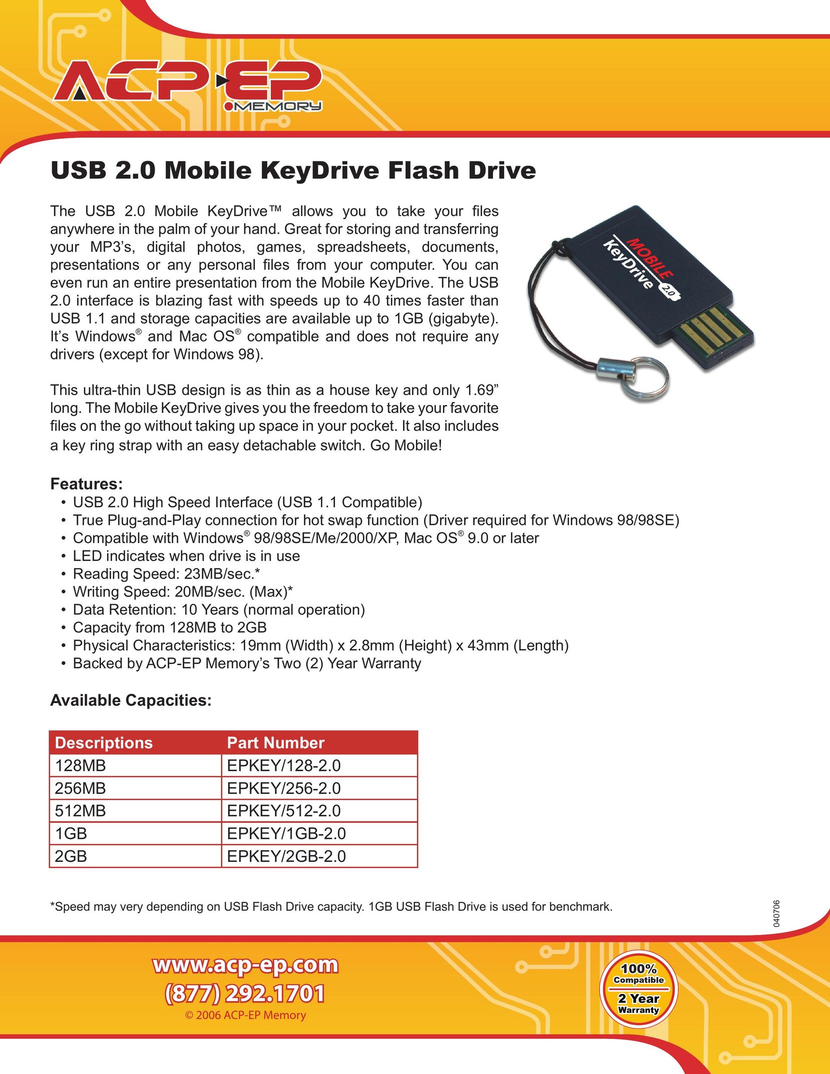 ACP-EP Memory 2.0 Mobile KeyDrive Computer Drive User Manual