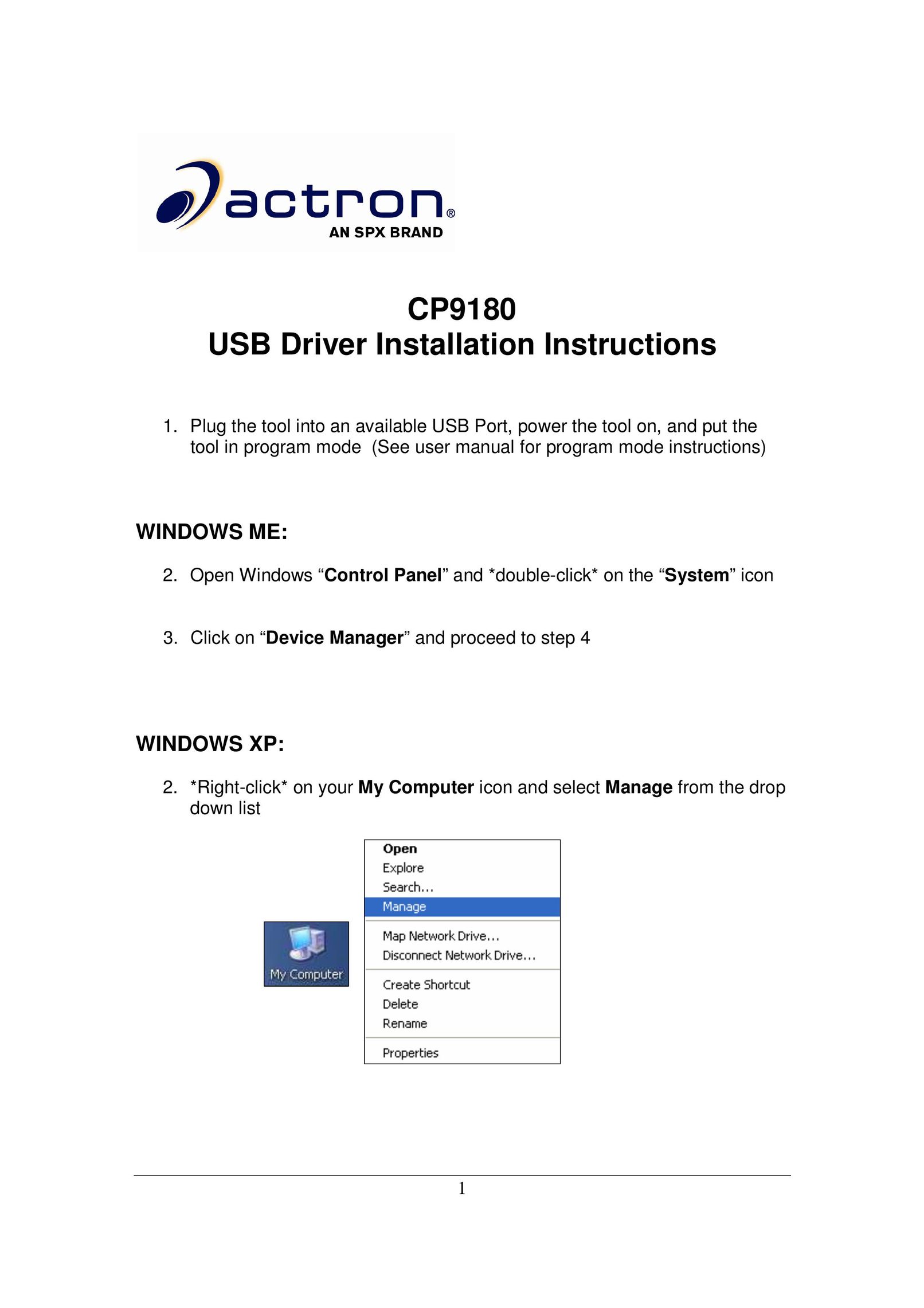 Actron CP9180 Computer Drive User Manual